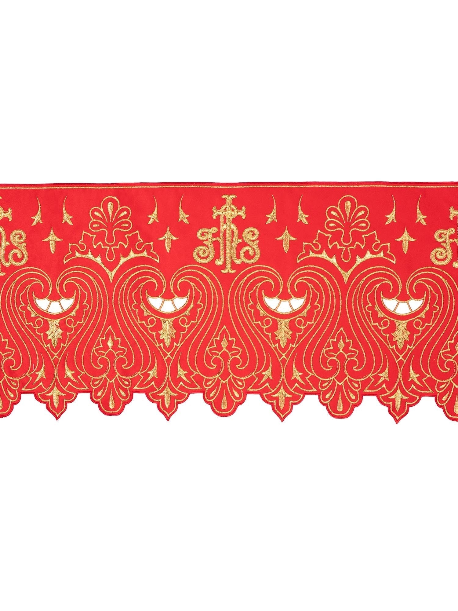 Antependium avec broderie frontale IHS rouge KOM/031/02 24cm 3,5m - CHASUBLES.FR