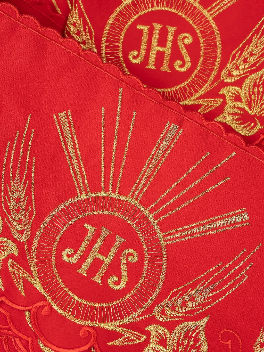 Antependium avec broderie frontale IHS rouge KOM/053/02 15cm 3,5m - CHASUBLES.FR