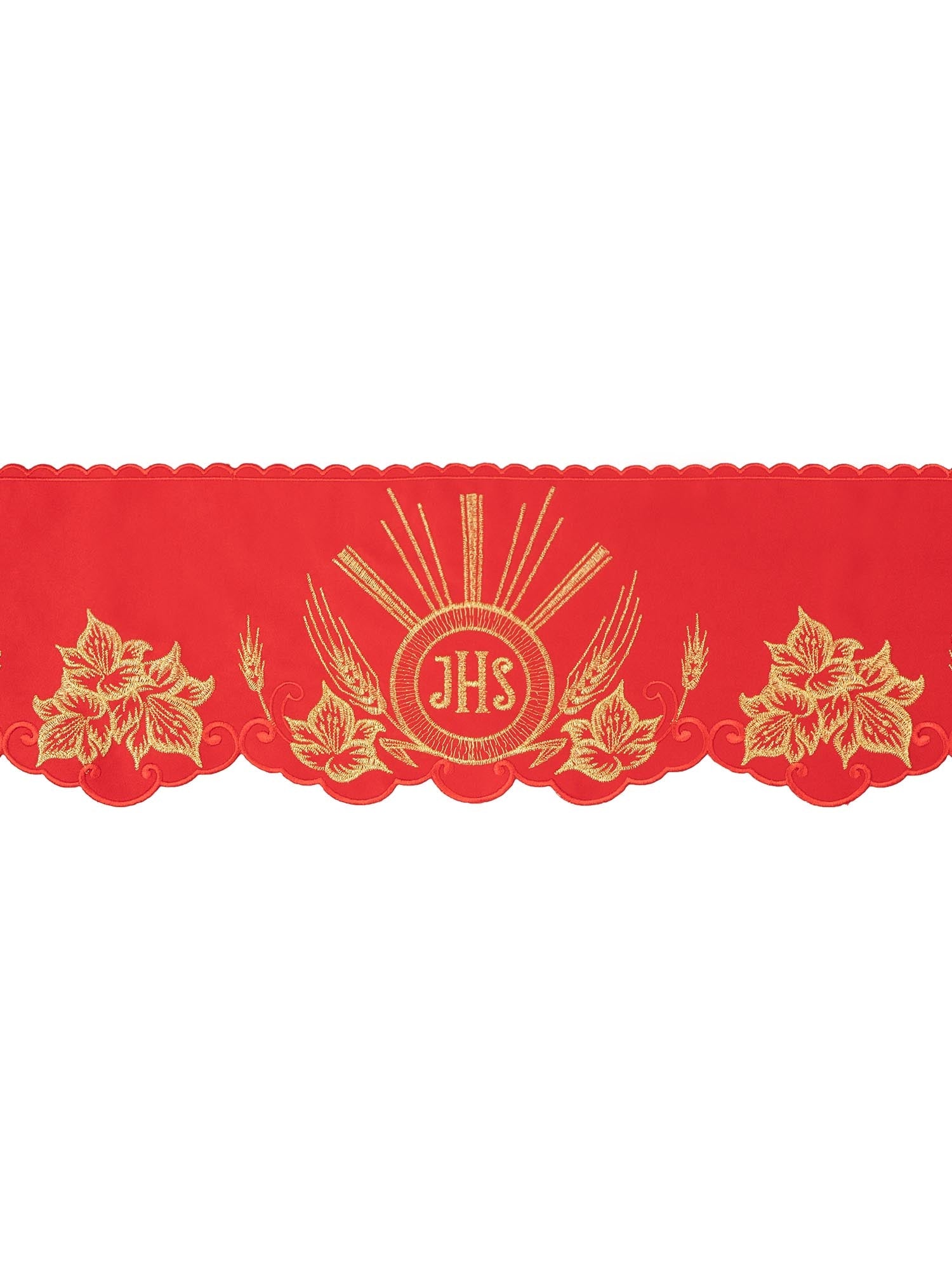 Antependium avec broderie frontale IHS rouge KOM/053/02 15cm 3,5m - CHASUBLES.FR