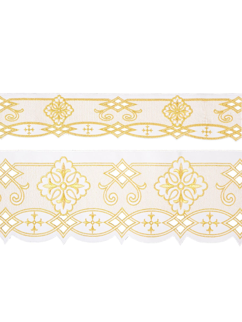 Antependium avec broderie frontale Rosette Blanc KOM/030/04 9cm 3,5m - CHASUBLES.FR