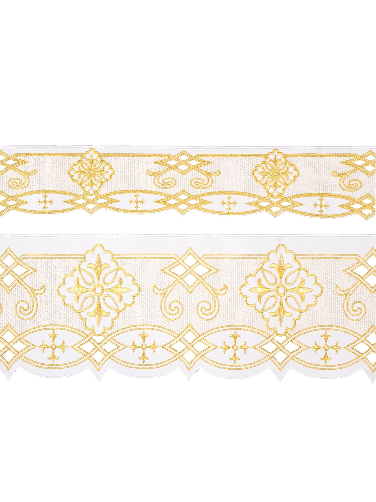 Antependium avec broderie frontale Rosette Blanc KOM/030/04 9cm 3,5m - CHASUBLES.FR