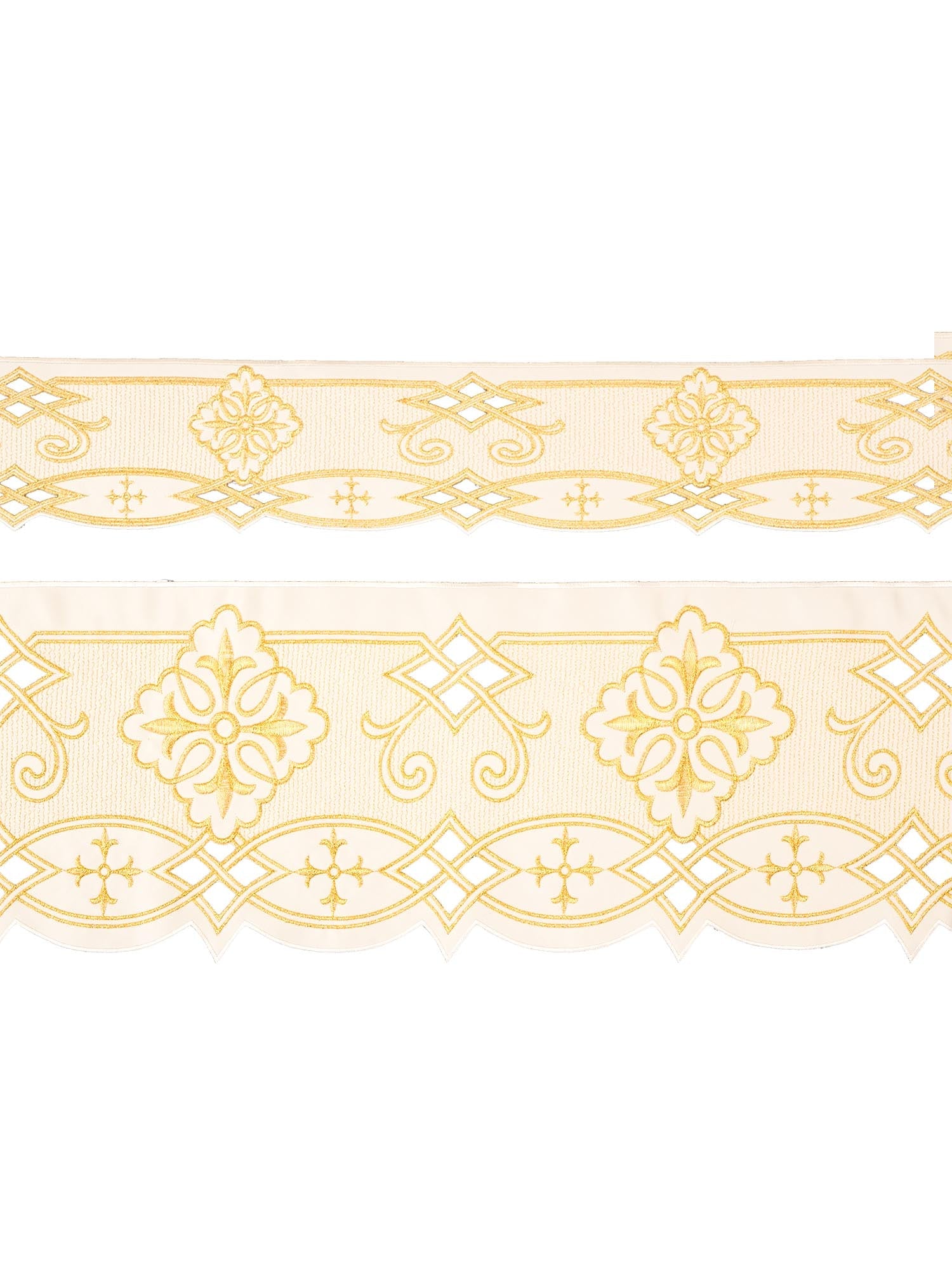 Antependium avec broderie frontale Rosette écru KOM/030/05 9cm 3,5m - CHASUBLES.FR