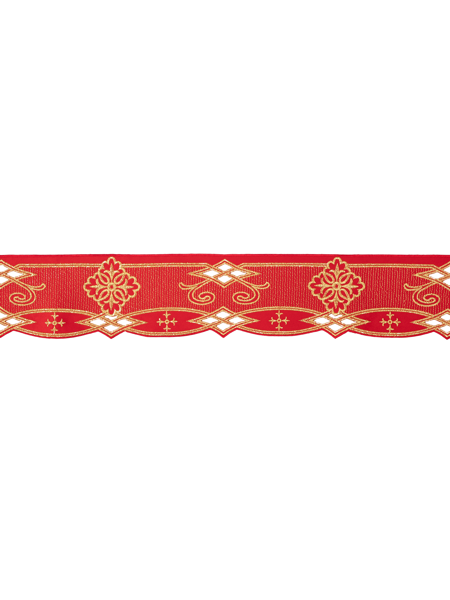 Antependium avec broderie frontale Rosette Rouge KOM/030/02 9cm 3,5m - CHASUBLES.FR
