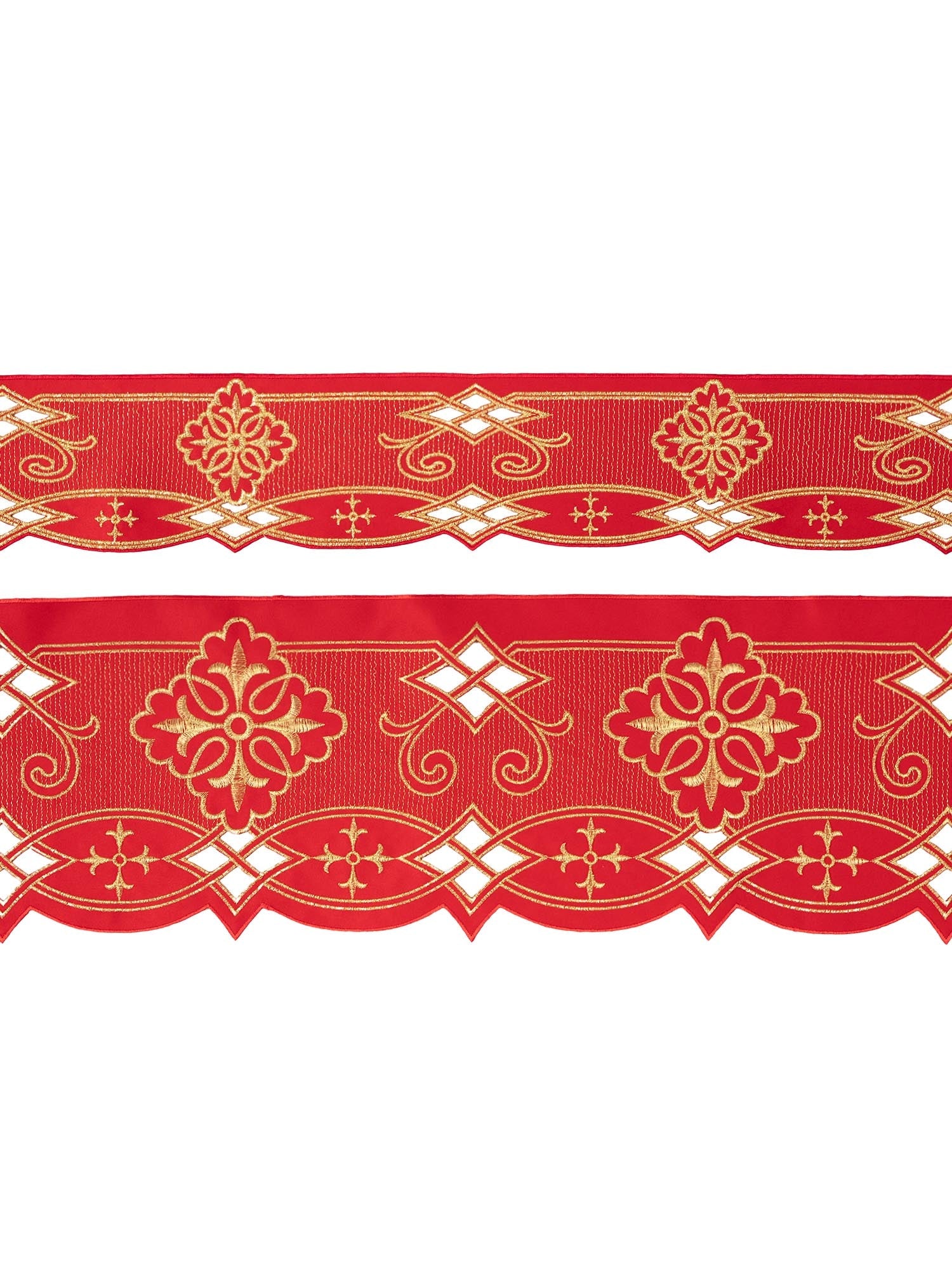 Antependium avec broderie frontale Rosette Rouge KOM/030/02 9cm 3,5m - CHASUBLES.FR