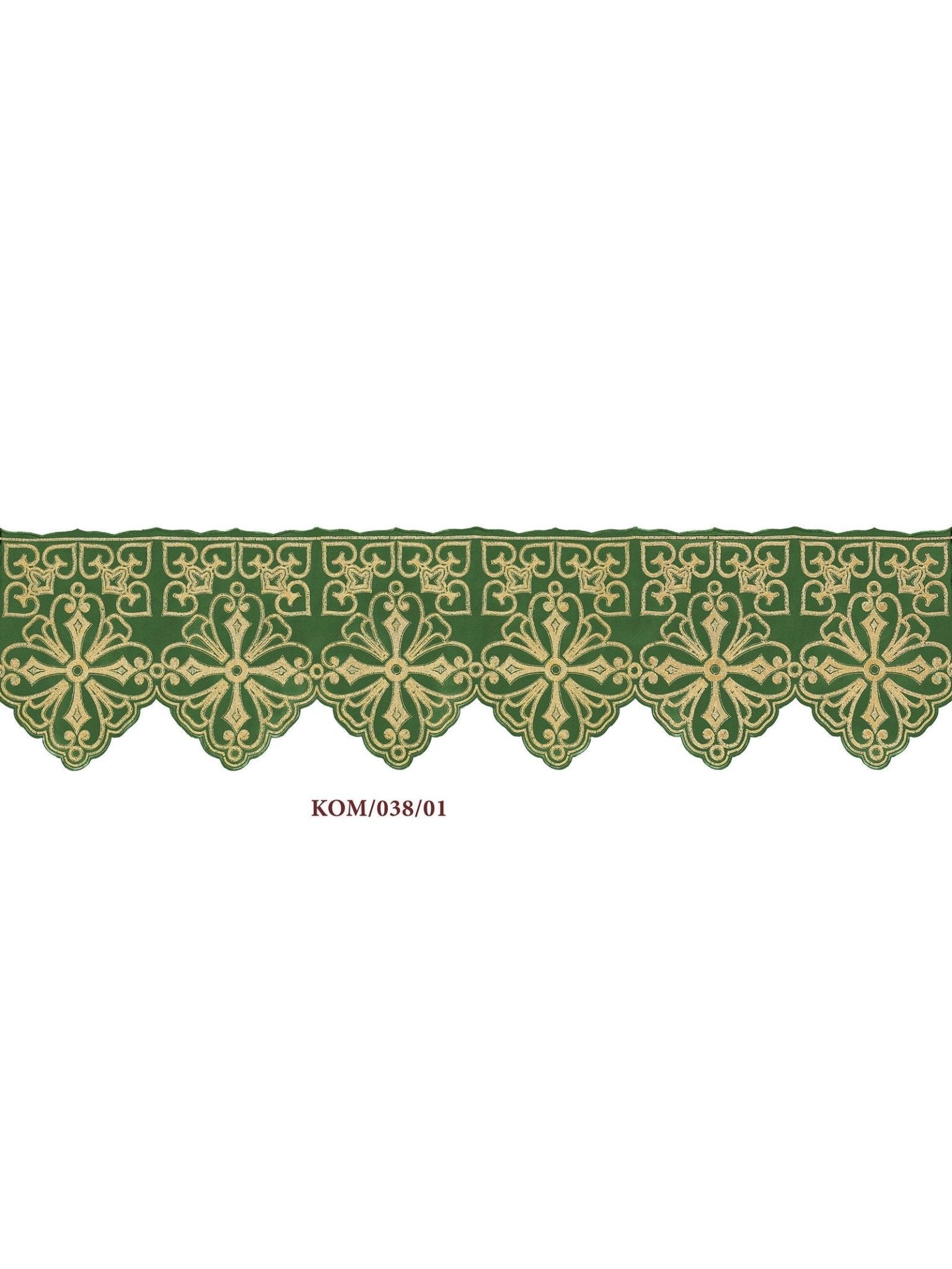 Antependium avec broderie frontale Rosette Vert KOM/038/01 22cm 3,5m - CHASUBLES.FR