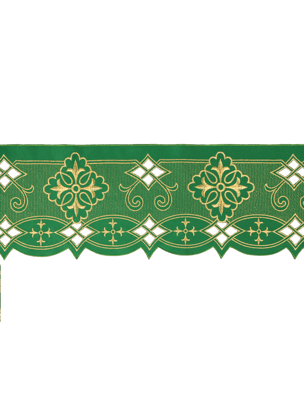 Antependium avec broderie frontale Rosette Vert KOM/030/01 9cm 3,5m - CHASUBLES.FR