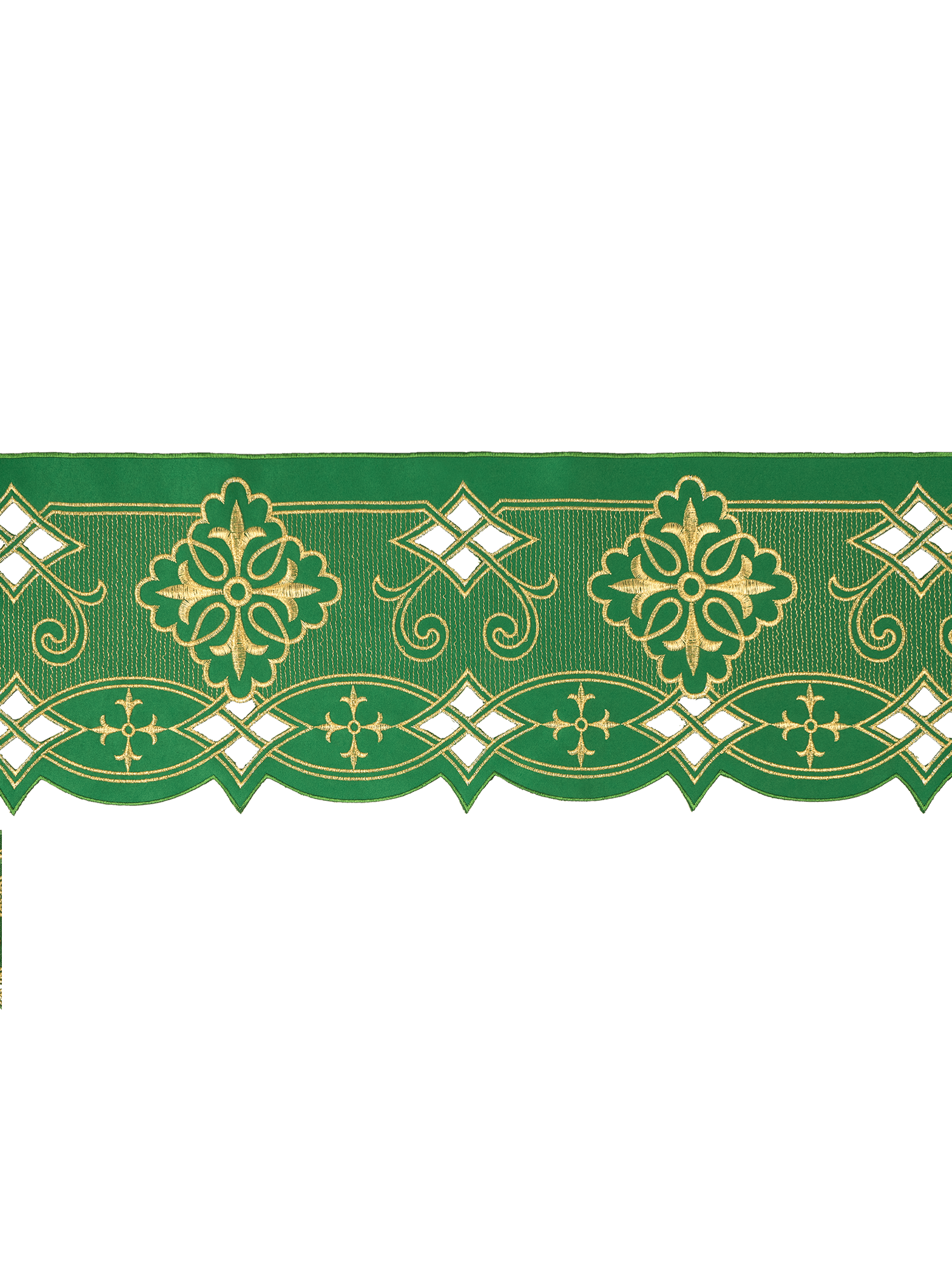 Antependium avec broderie frontale Rosette Vert KOM/030/01 9cm 3,5m - CHASUBLES.FR