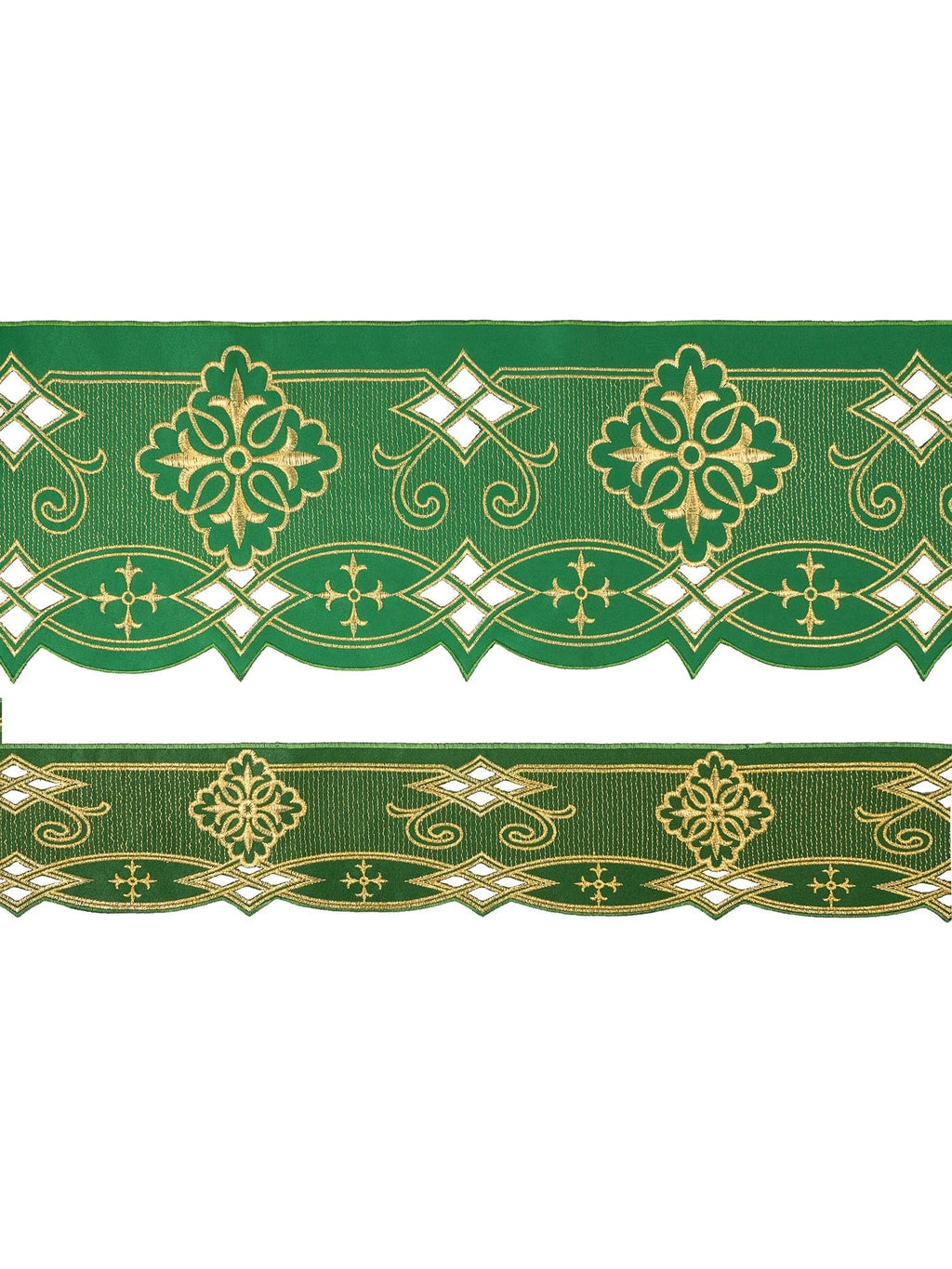 Antependium avec broderie frontale Rosette Vert KOM/030/01 9cm 3,5m - CHASUBLES.FR