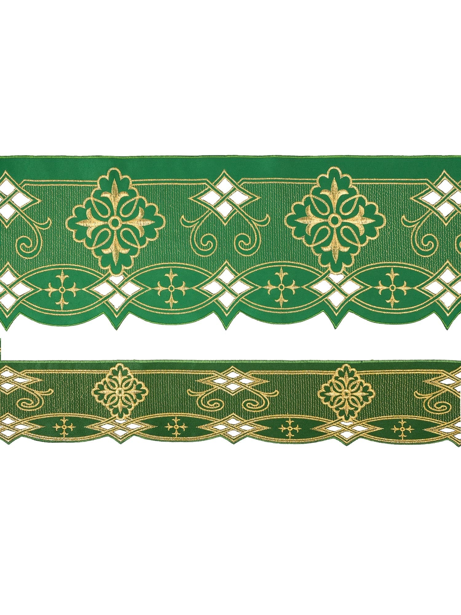 Antependium avec broderie frontale Rosette Vert KOM/030/01 9cm 3,5m - CHASUBLES.FR