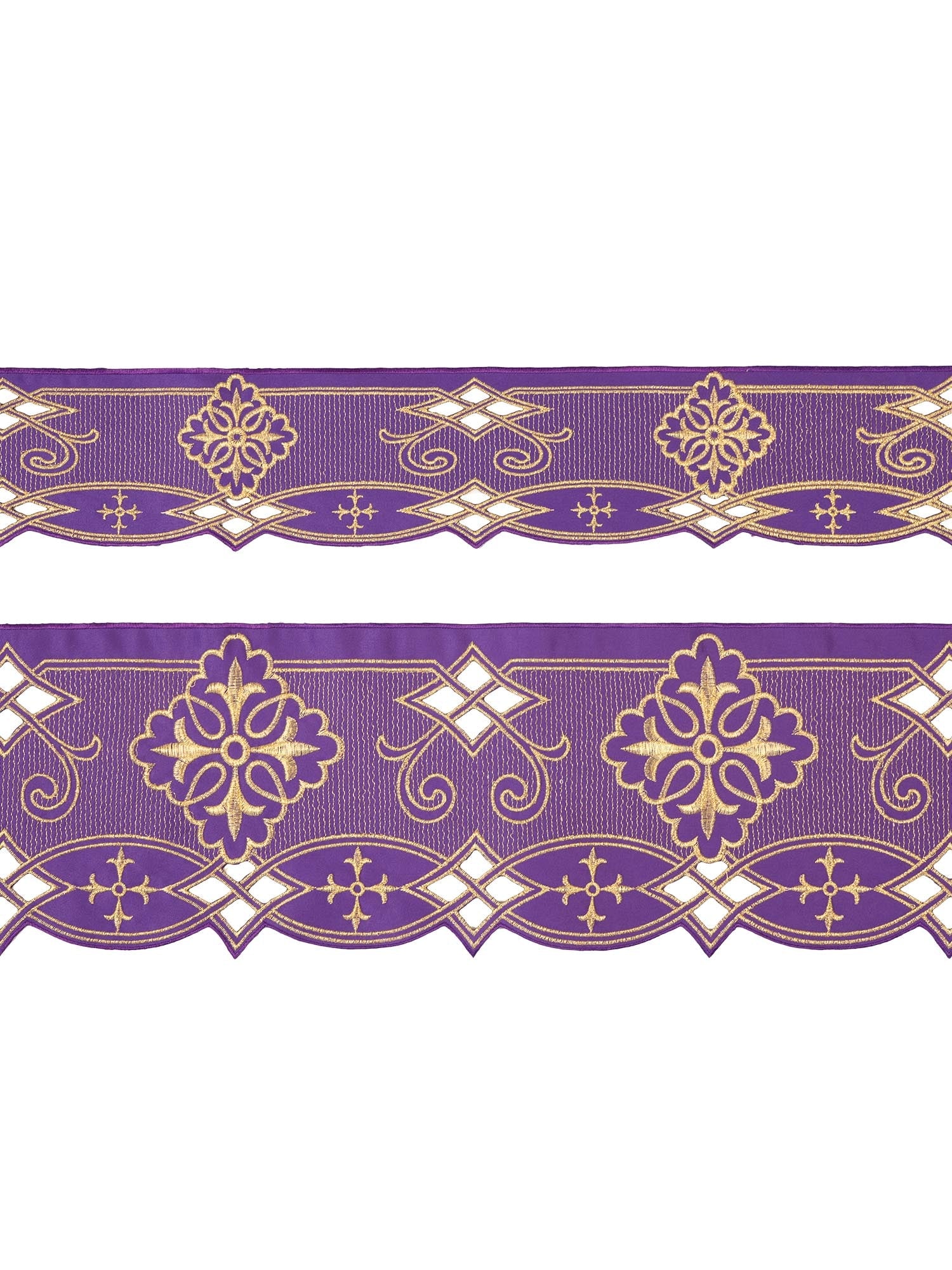 Antependium avec broderie frontale Rosette Violet KOM/030/03 9cm 3,5m - CHASUBLES.FR