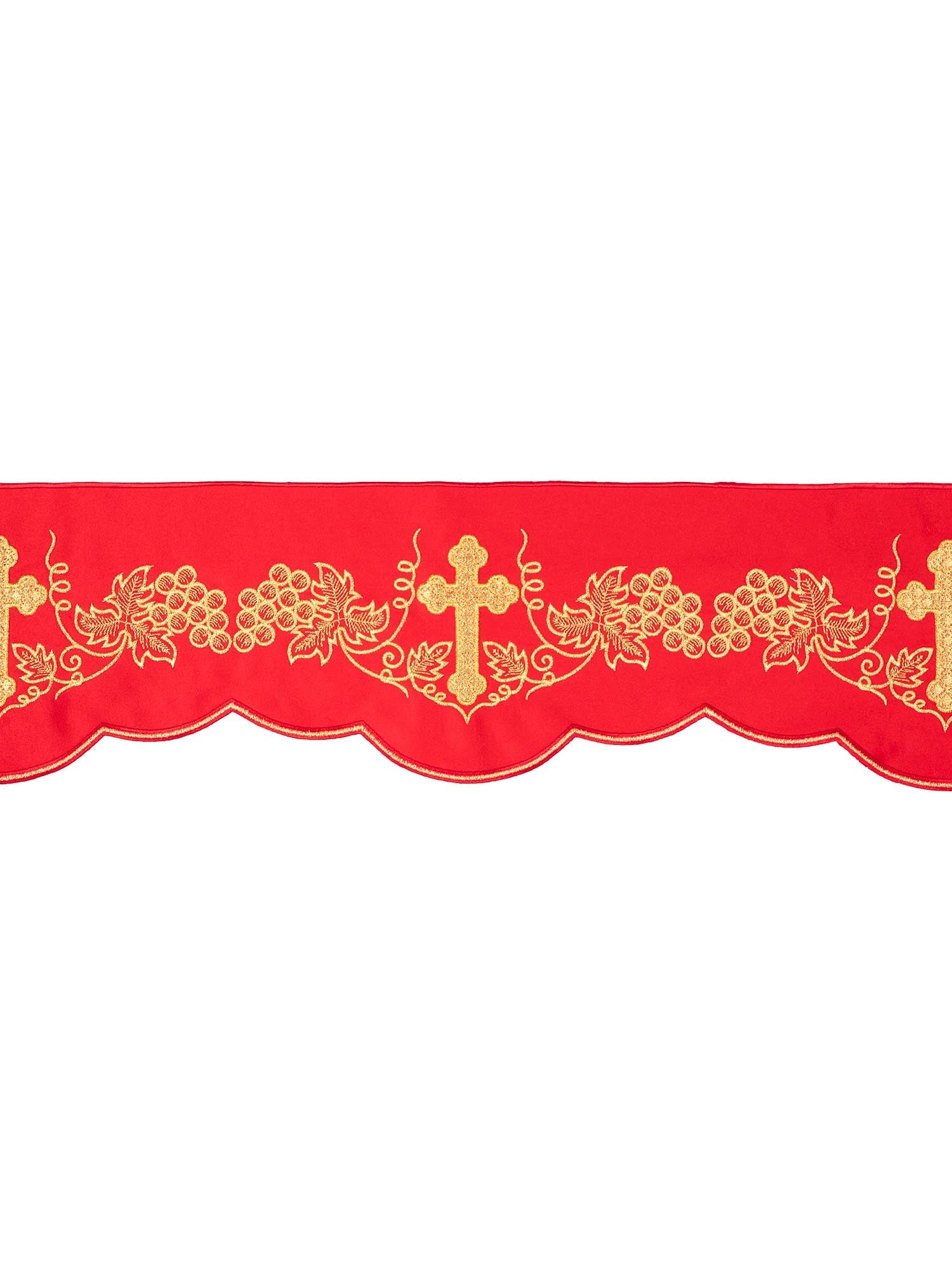 Antependium avec broderie sur le devant Croix et raisins Rouge KOM/020/02 15cm 3,5m - CHASUBLES.FR