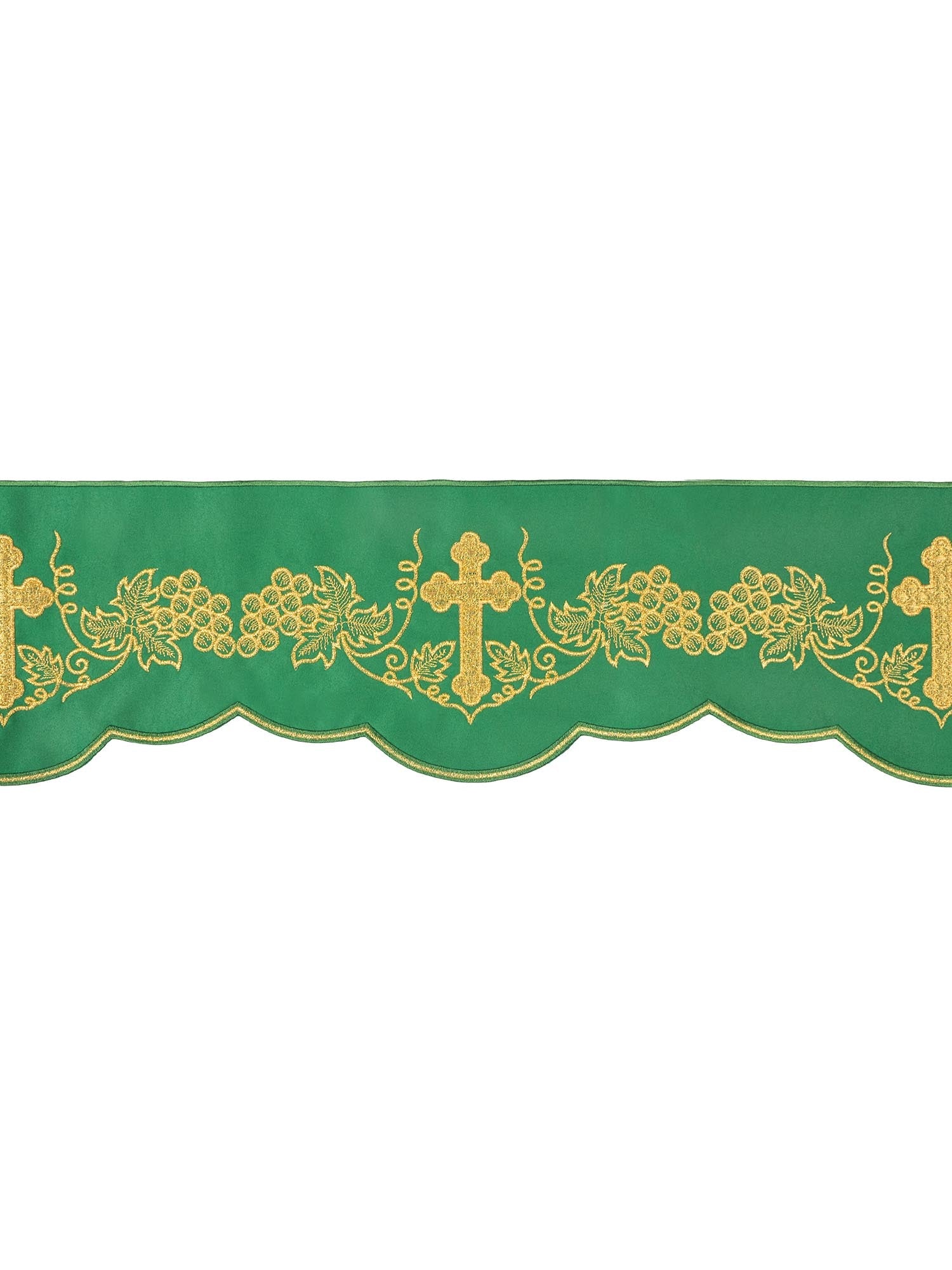 Antependium avec broderie sur le devant Croix et raisins Vert KOM/020/01 15cm 3,5m - CHASUBLES.FR