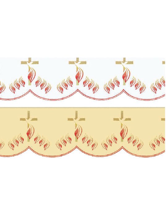 Antependium avec front brodé Croix avec flammes écru KOM/216/05 17cm 3,5m - CHASUBLES.FR