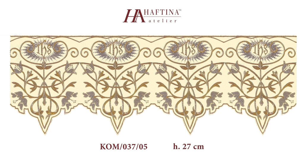 Antependium avec monogramme IHS en écru KOM/037/05 27cm 3,5m - CHASUBLES.FR