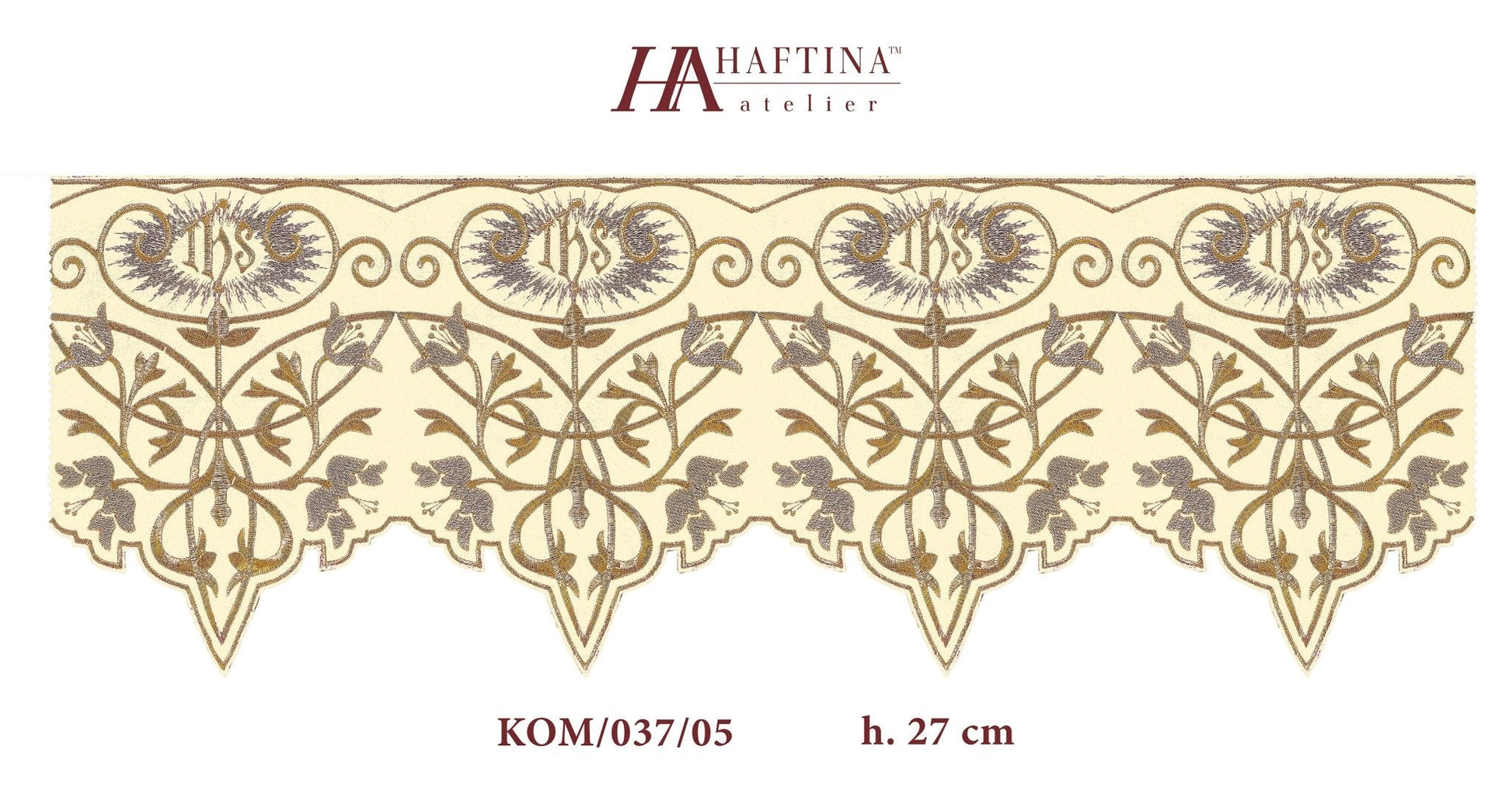 Antependium avec monogramme IHS en écru KOM/037/05 27cm 3,5m - CHASUBLES.FR