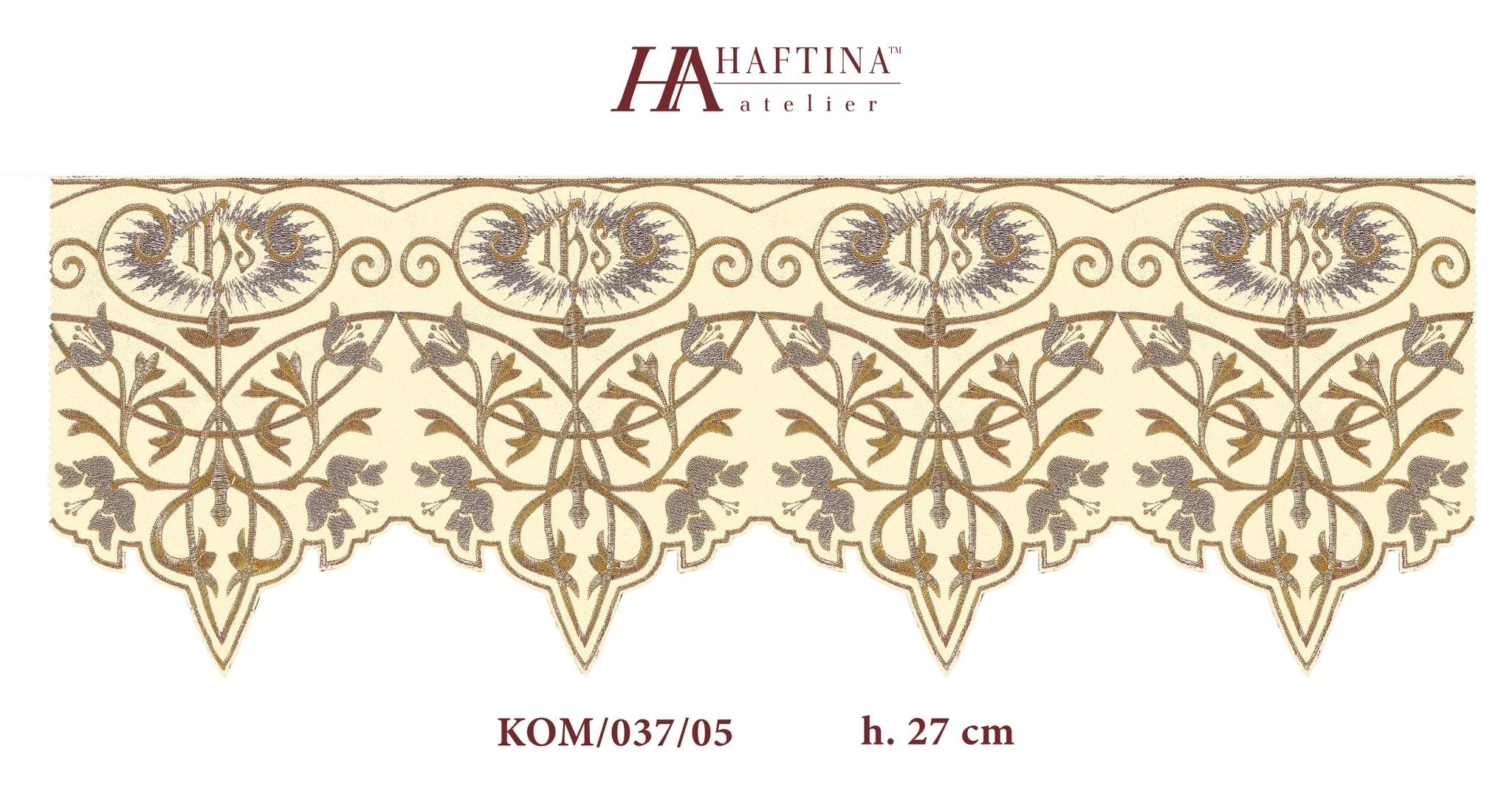 Antependium avec monogramme IHS en écru KOM/037/05 27cm 3,5m - CHASUBLES.FR