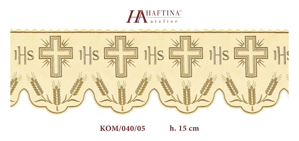 Antependium avec monogramme IHS en écru avec motif en croix KOM/040/05 20cm 3,5m - CHASUBLES.FR