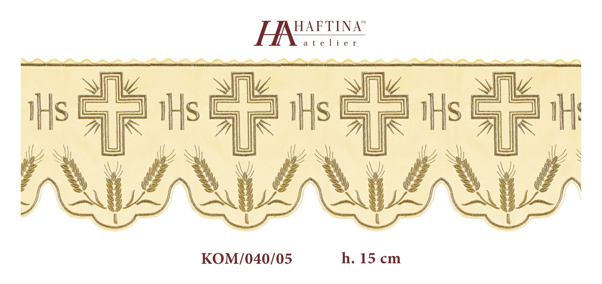 Antependium avec monogramme IHS en écru avec motif en croix KOM/040/05 20cm 3,5m - CHASUBLES.FR