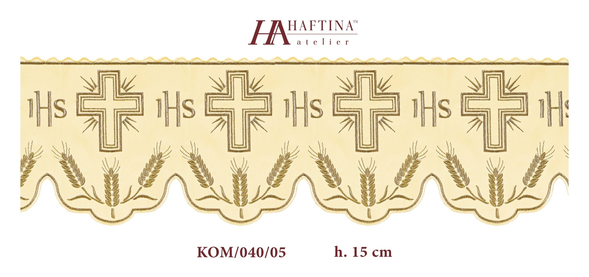 Antependium avec monogramme IHS en écru avec motif en croix KOM/040/05 20cm 3,5m - CHASUBLES.FR