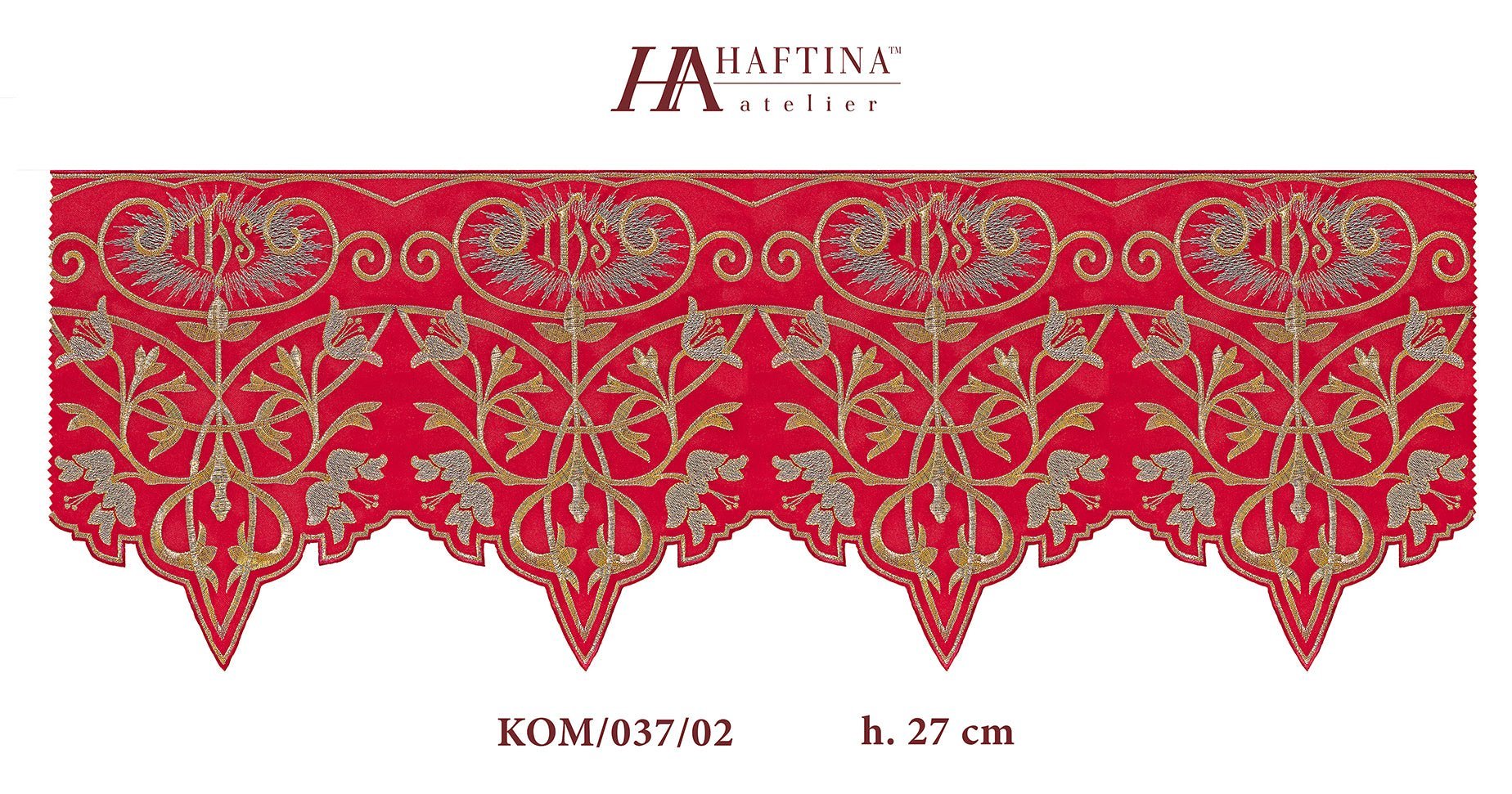 Antependium avec monogramme IHS en rouge KOM/037/02 27cm 3,5m - CHASUBLES.FR