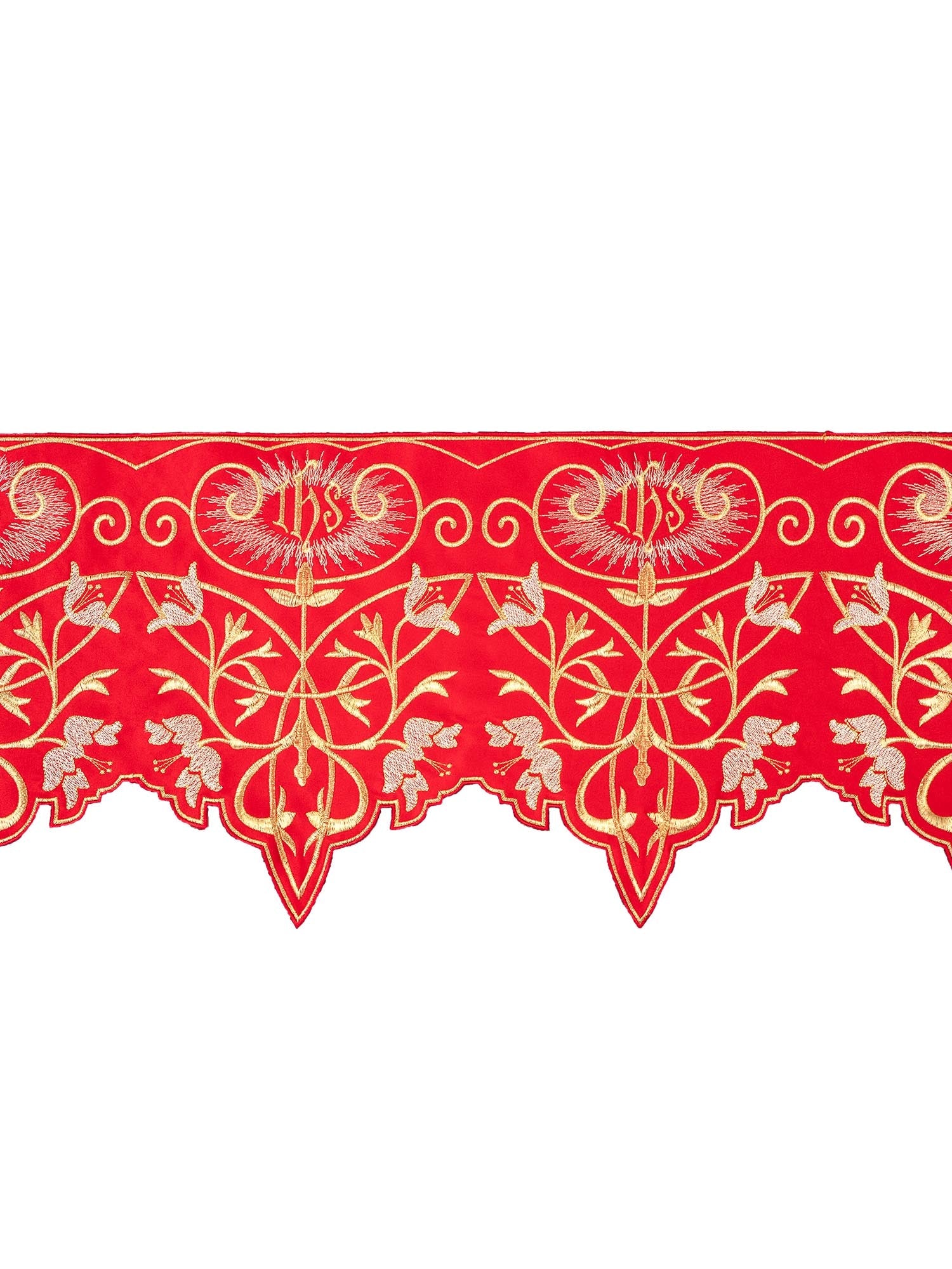Antependium avec monogramme IHS en rouge KOM/037/02 27cm 3,5m - CHASUBLES.FR