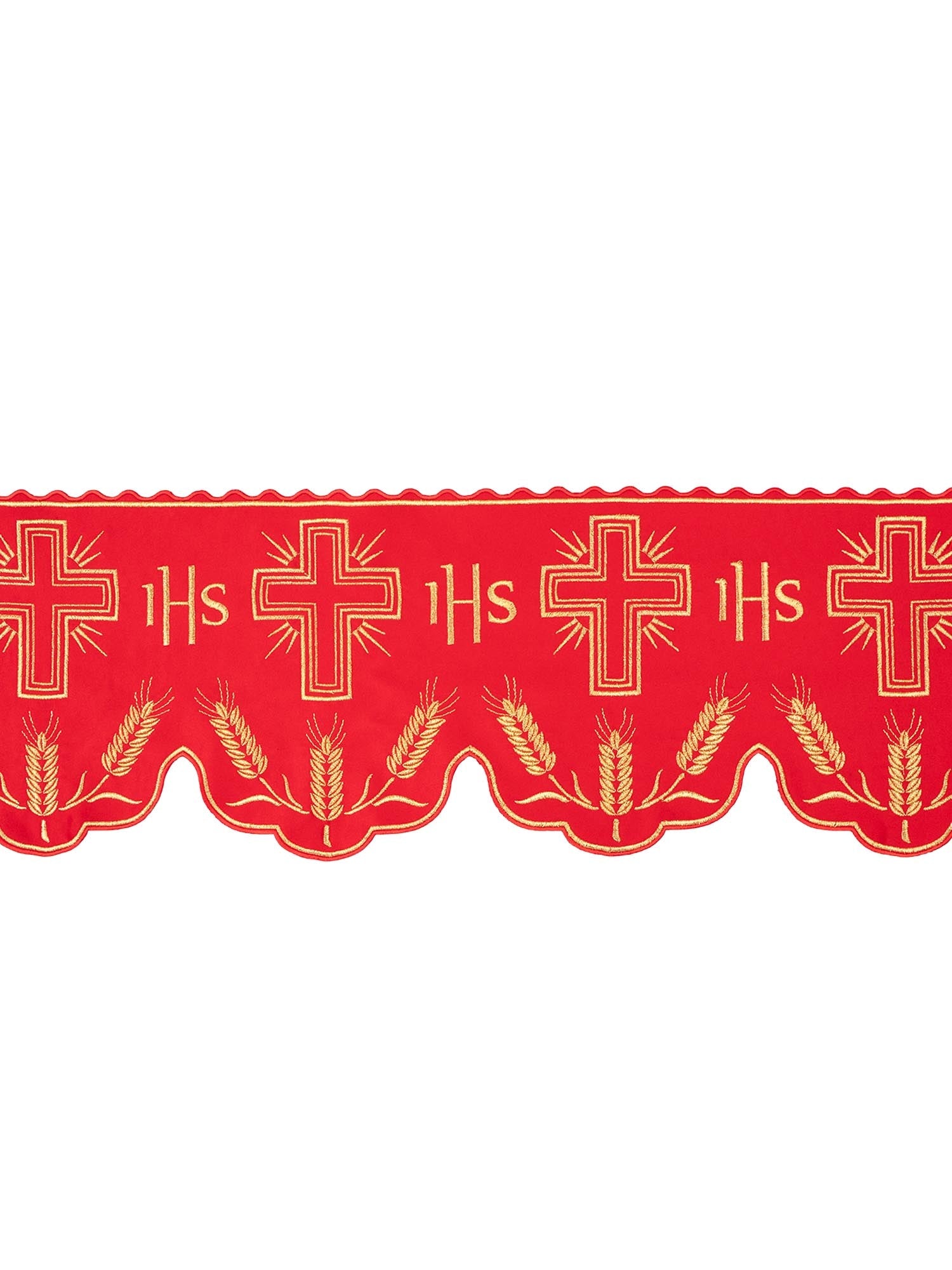 Antependium avec monogramme IHS en rouge avec motif de croi KOM/040/02 20cm 3,5m - CHASUBLES.FR