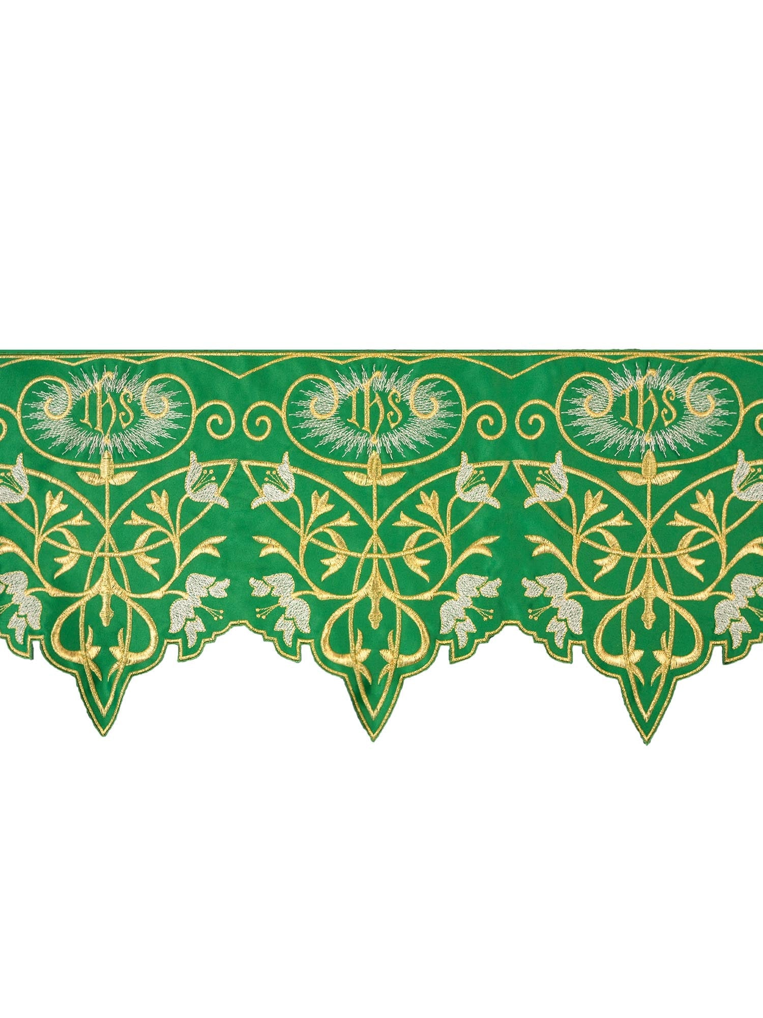 Antependium avec monogramme IHS en vert KOM/037/01 27cm 3,5m - CHASUBLES.FR