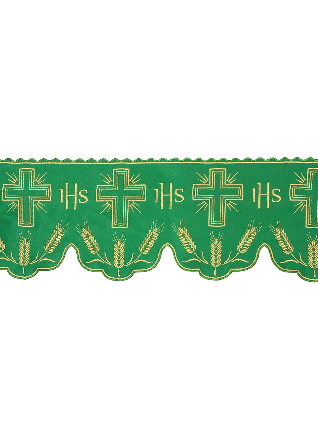 Antependium avec monogramme IHS en vert avec motif de croix KOM/040/01 20cm 3,5m - CHASUBLES.FR