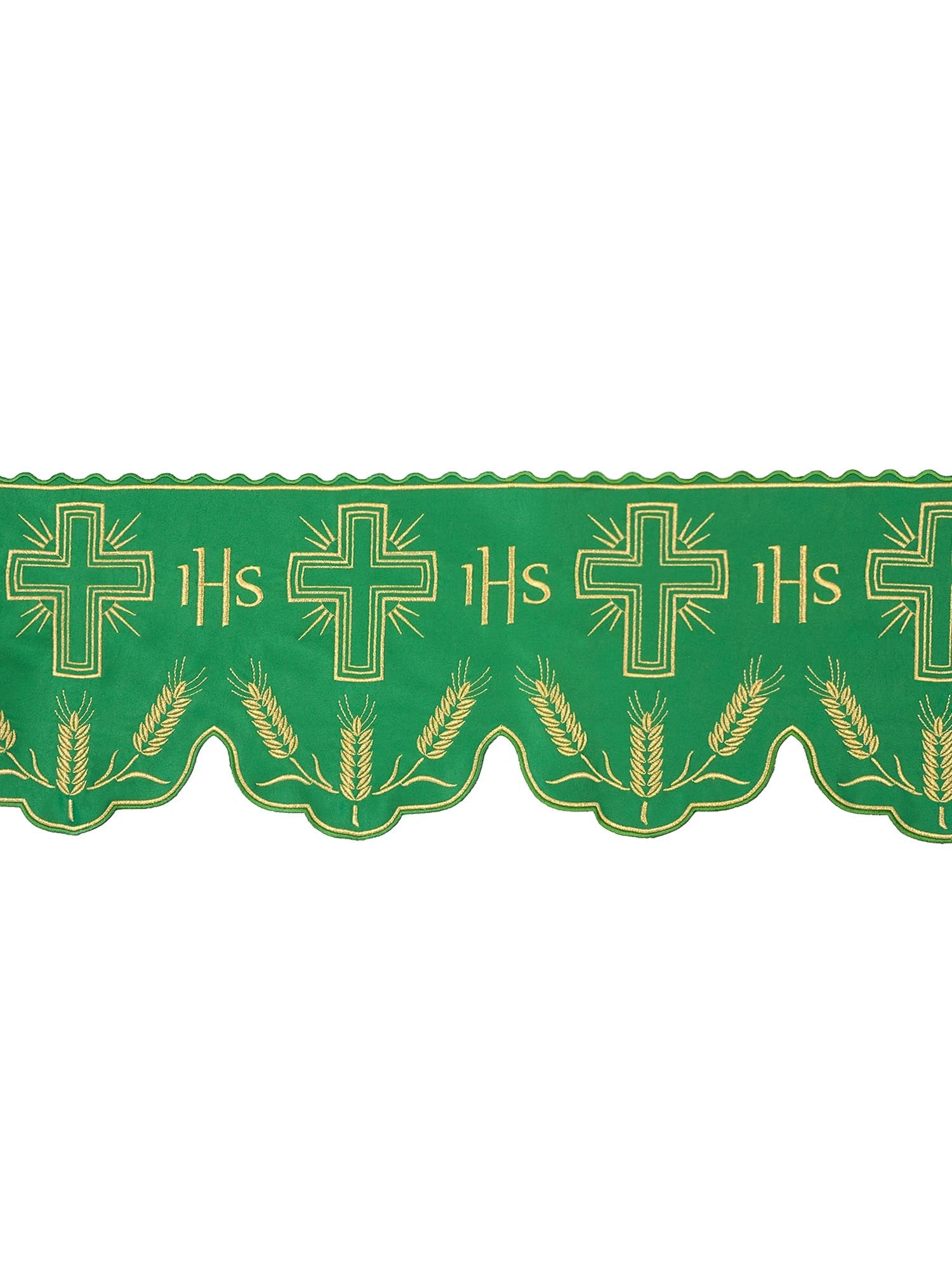 Antependium avec monogramme IHS en vert avec motif de croix KOM/040/01 20cm 3,5m - CHASUBLES.FR