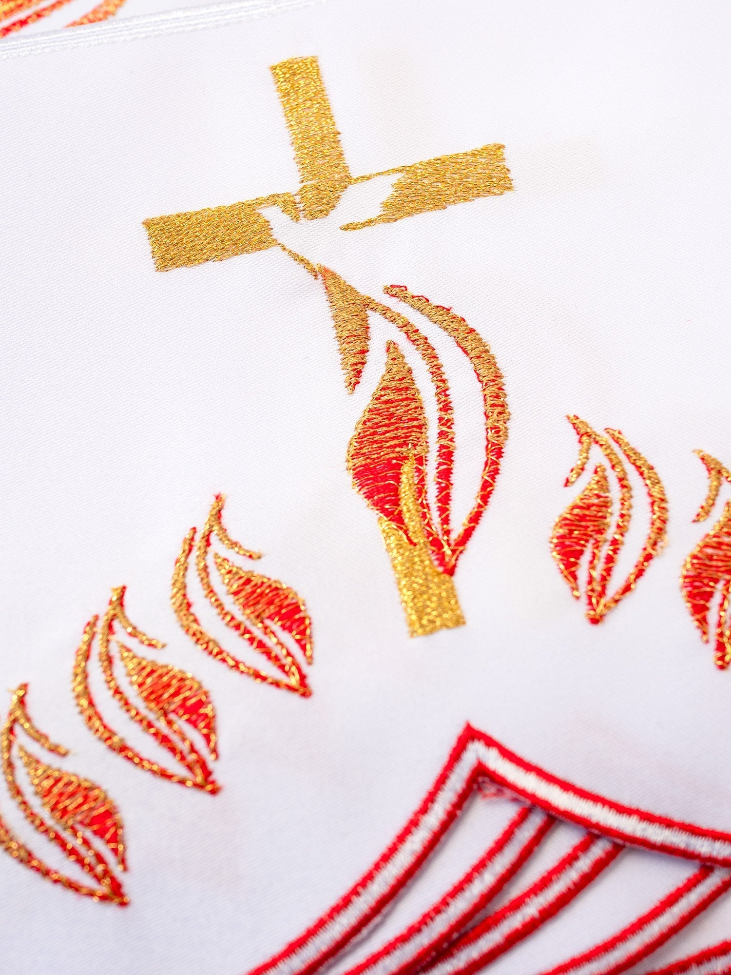 Antependium brodée sur le devant avec des flammes Blanc KOM/216/04 17cm 3,5m - CHASUBLES.FR