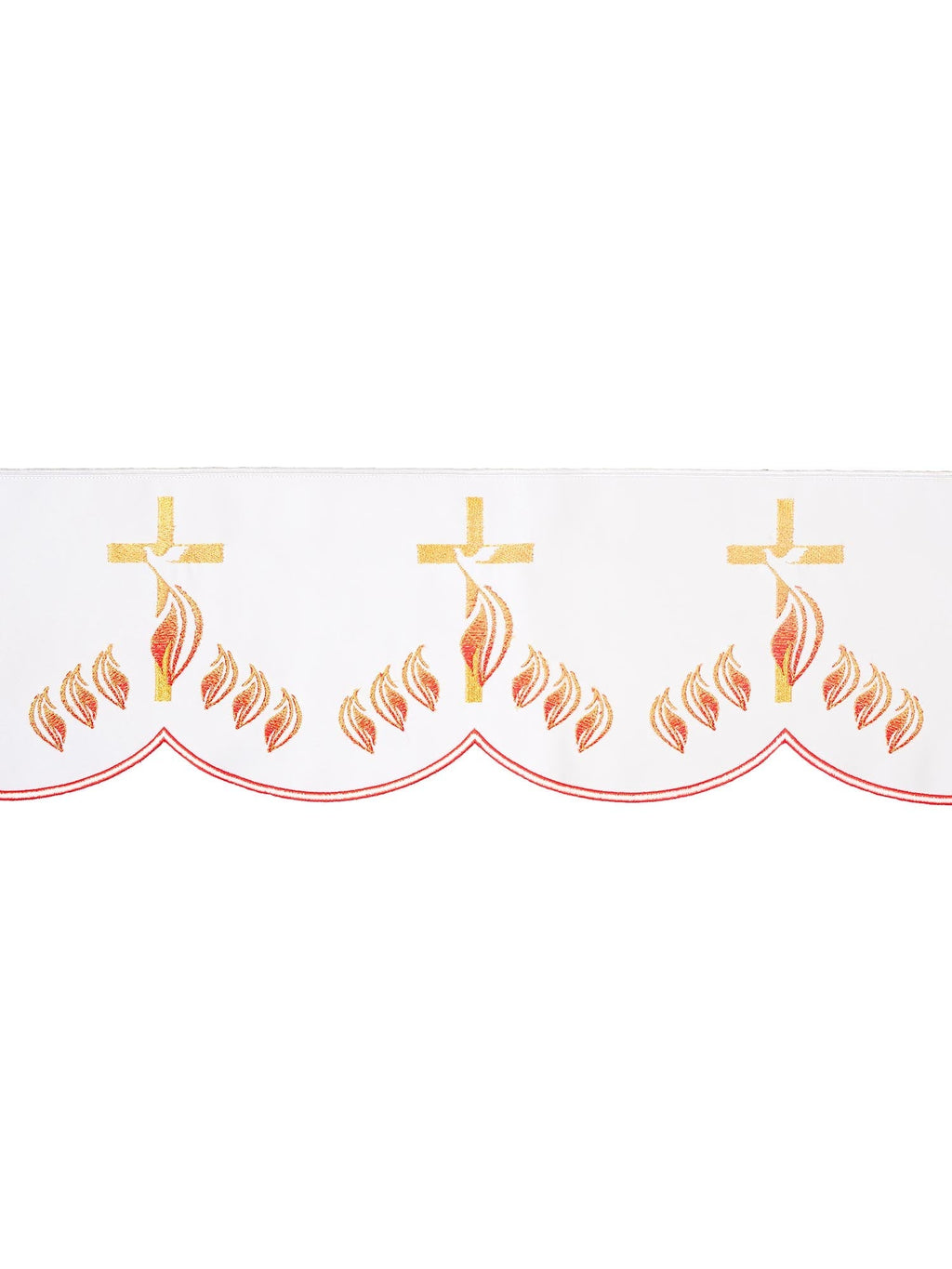 Antependium brodée sur le devant avec des flammes Blanc KOM/216/04 17cm 3,5m - CHASUBLES.FR