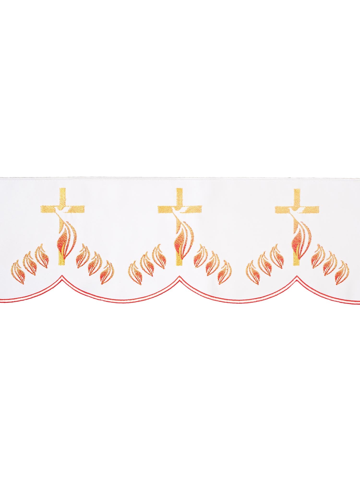 Antependium brodée sur le devant avec des flammes Blanc KOM/216/04 17cm 3,5m - CHASUBLES.FR