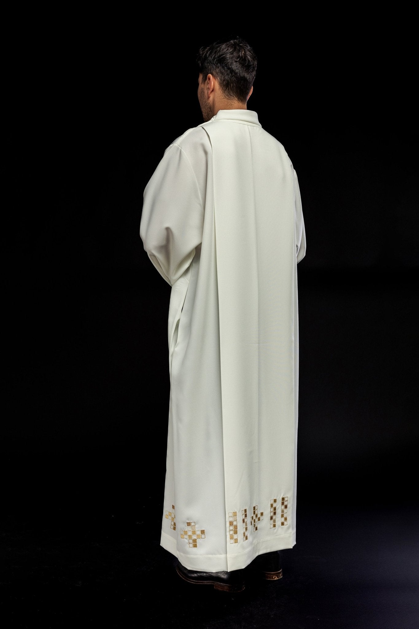 Aube avec mosaïque brodée Croix écru S - 6051 - 05 145cm/176cm - CHASUBLES.FR
