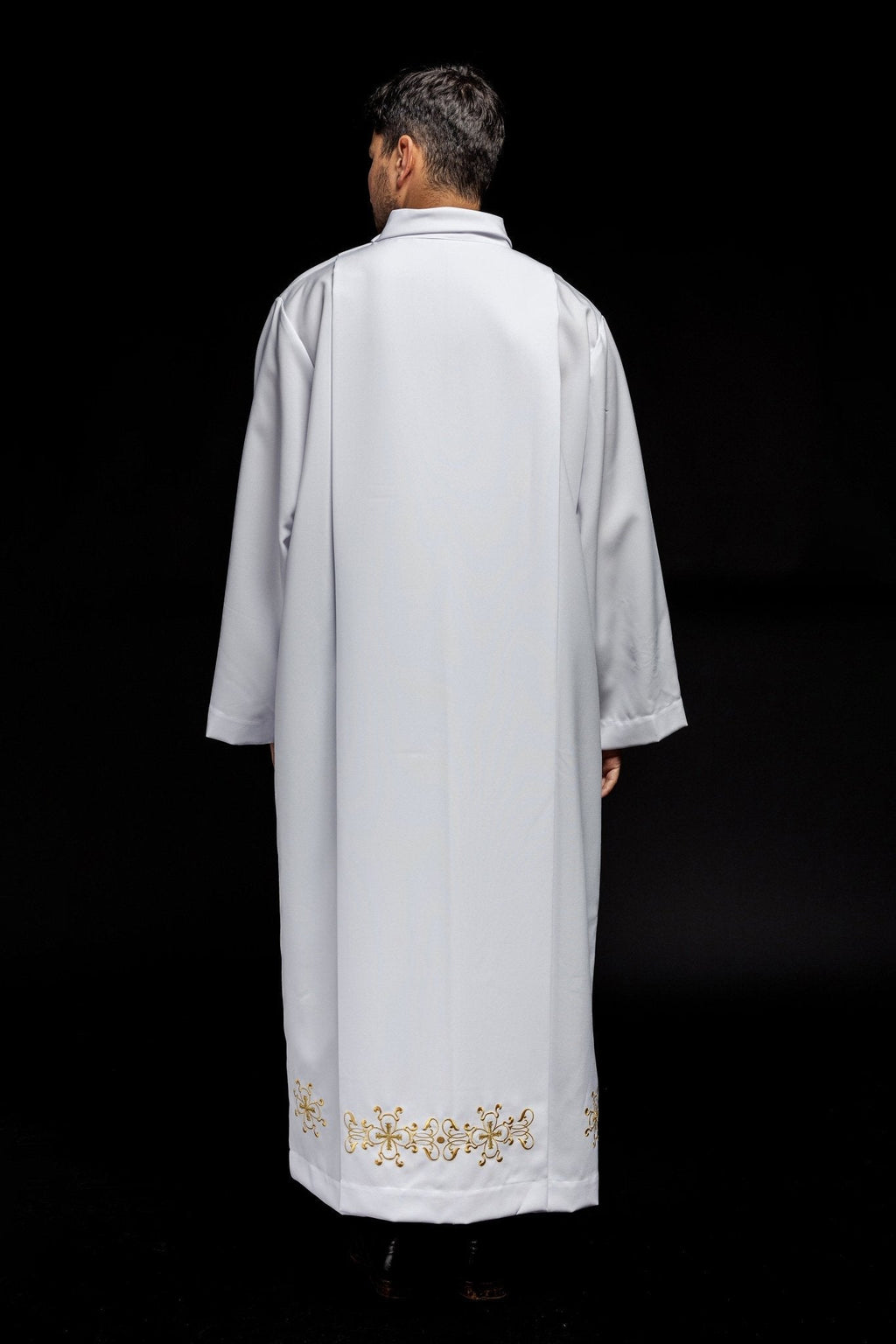 Aube de prêtre à col roulé décorée de broderies blanches S - 6053 - 04 135cm/164cm - CHASUBLES.FR