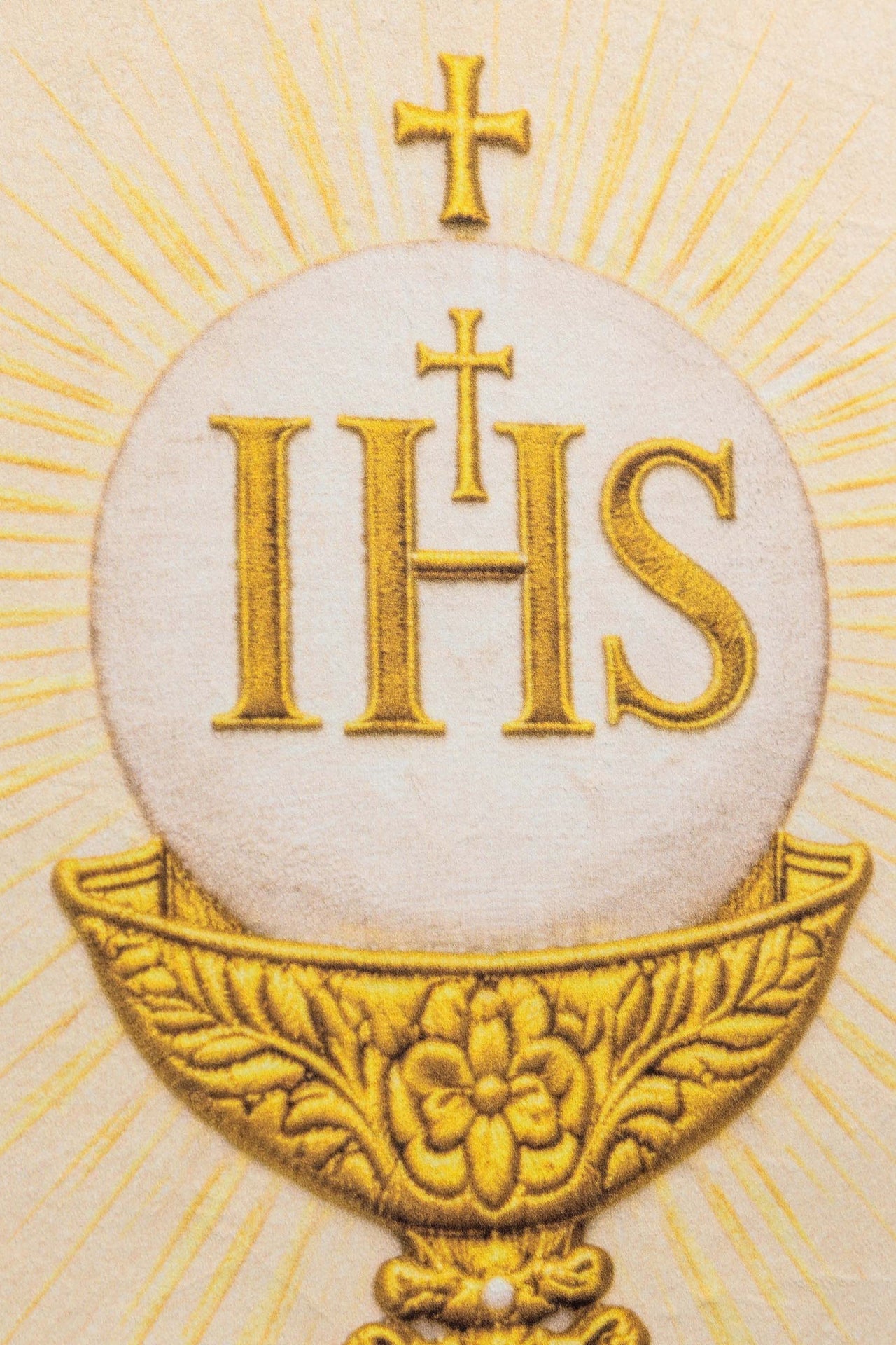 Bannière liturgique imprimée recto verso avec le Sacré-Cœur de Jésus et le calice IHS CHD/002/09-05/109 80*130 - CHASUBLES.FR
