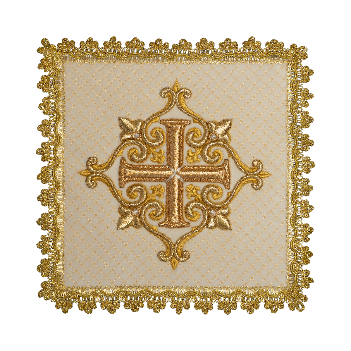 Calice en lin avec croix broderie eucharistique motif de croix velours écru