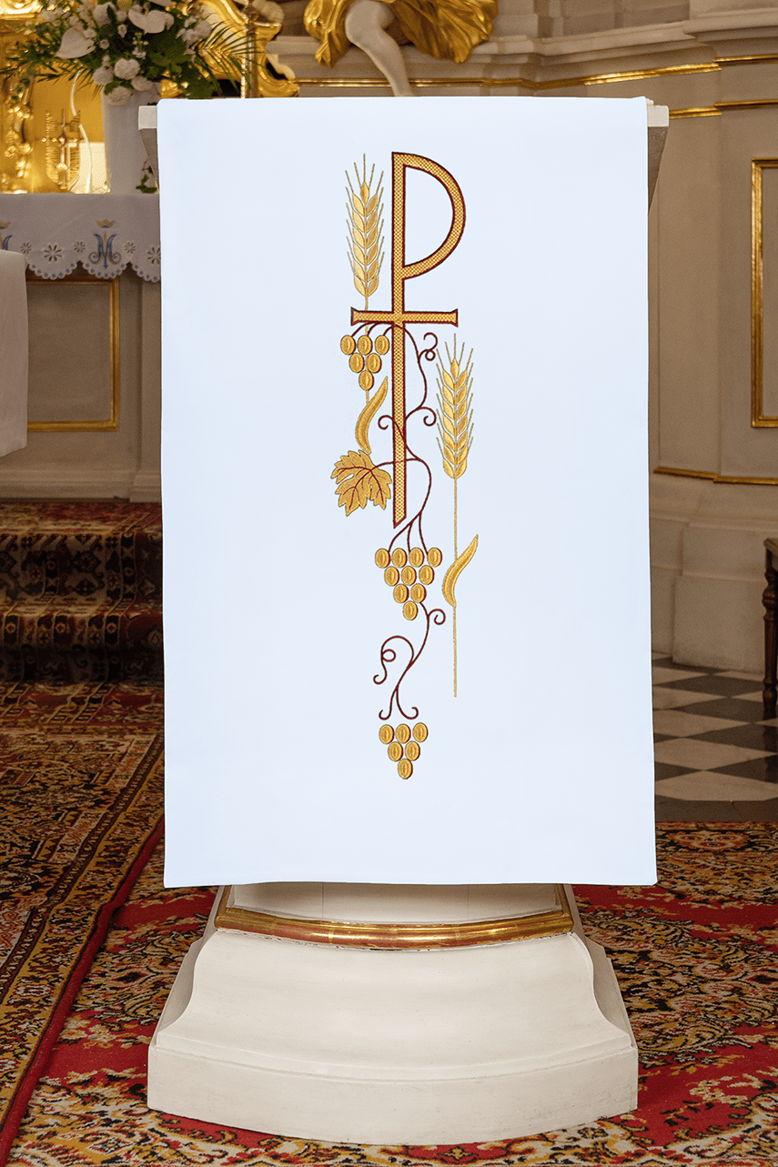Blanc voile de lutrin avec symbole PAX brodé KMO/001/04/01 BIAŁY 55*250 - CHASUBLES.FR