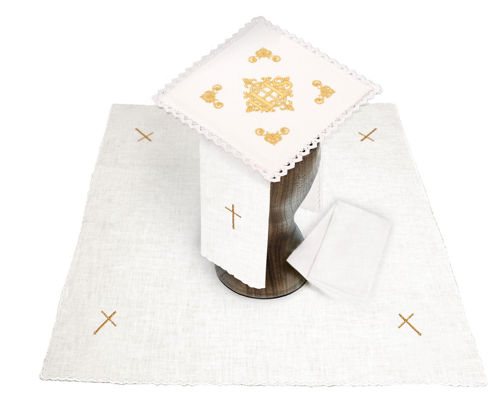Calice en lin avec croix broderie eucharistique JHS KKL/152/04/LEN - CHASUBLES.FR
