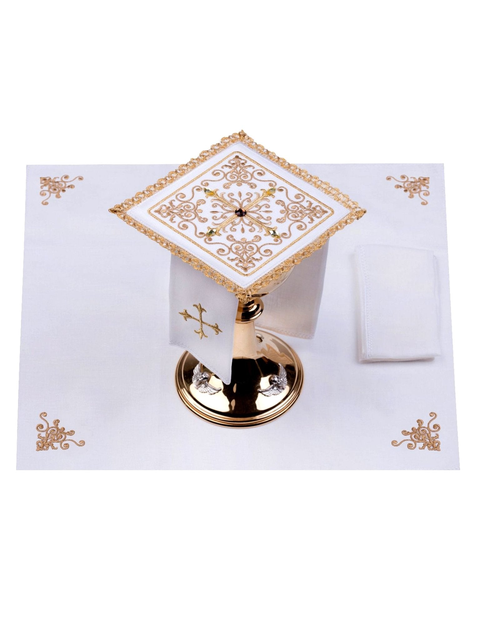 Calice en lin avec croix broderie eucharistique motif de croix S - 5013 - CHASUBLES.FR