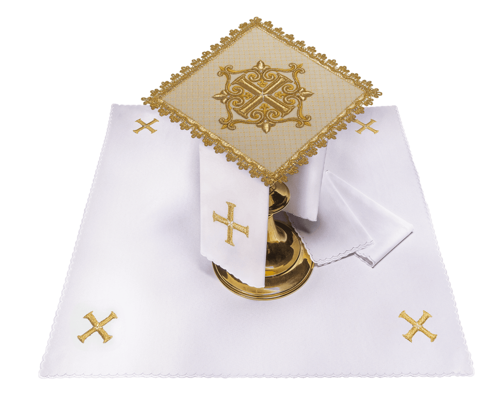 Calice en lin avec croix broderie eucharistique motif de croix velours écru LE/5029/C4 - CHASUBLES.FR