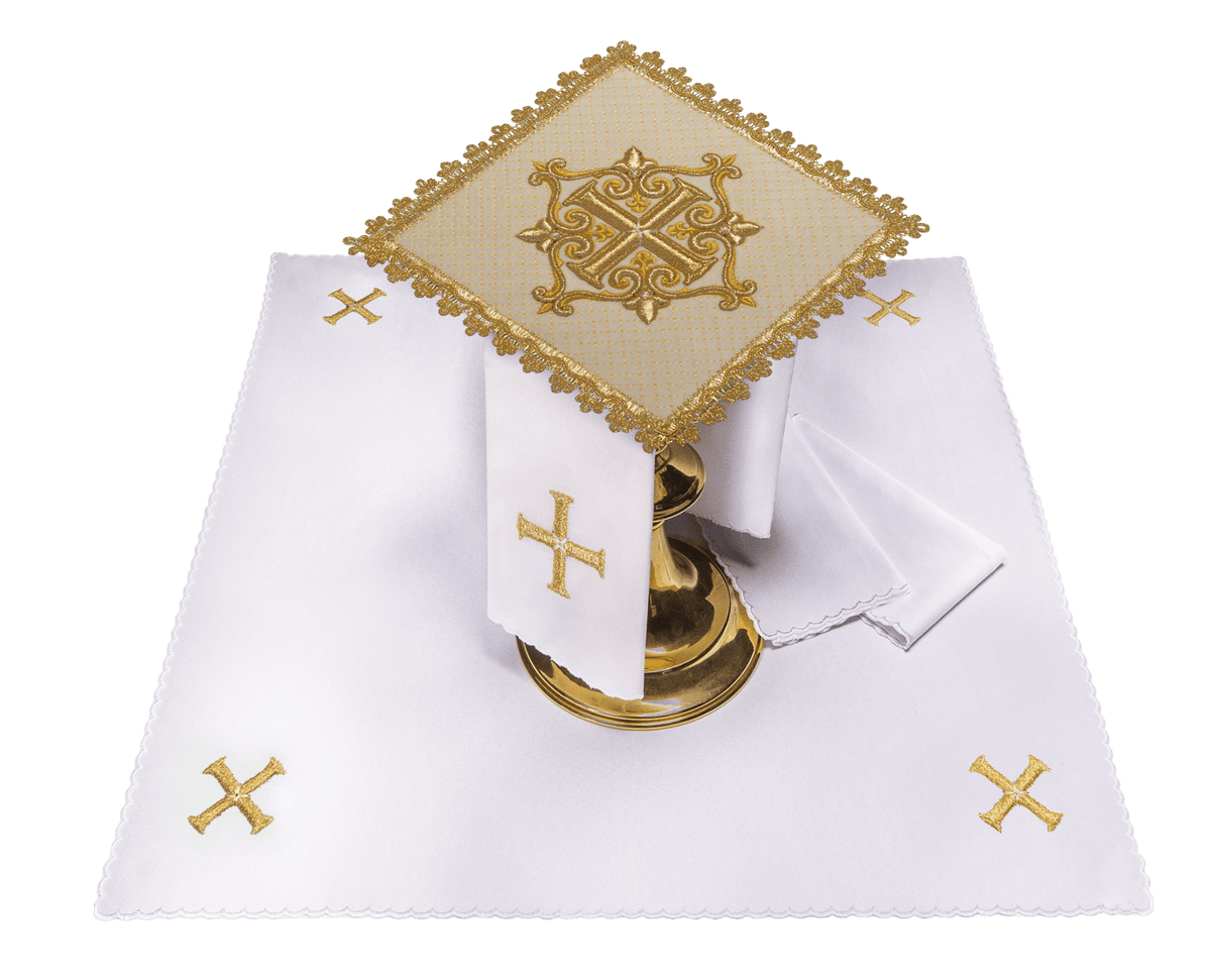 Calice en lin avec croix broderie eucharistique motif de croix velours écru LE/5029/C4 - CHASUBLES.FR