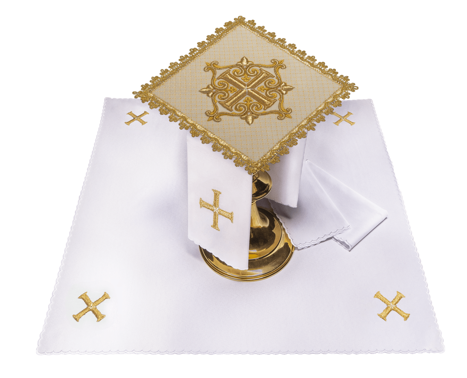 Calice en lin avec croix broderie eucharistique motif de croix velours écru LE/5029/C4 - CHASUBLES.FR