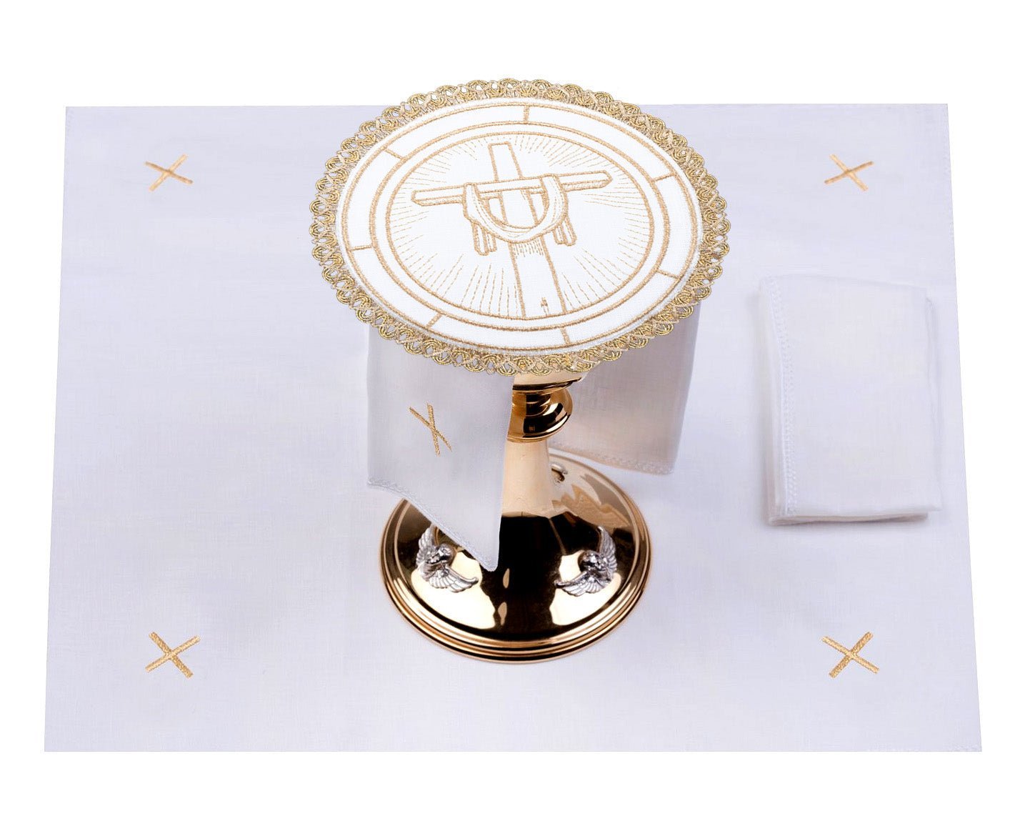 Calice en lin avec le motif de la croix de Jésus sur un pied rond S - 5030 - CHASUBLES.FR