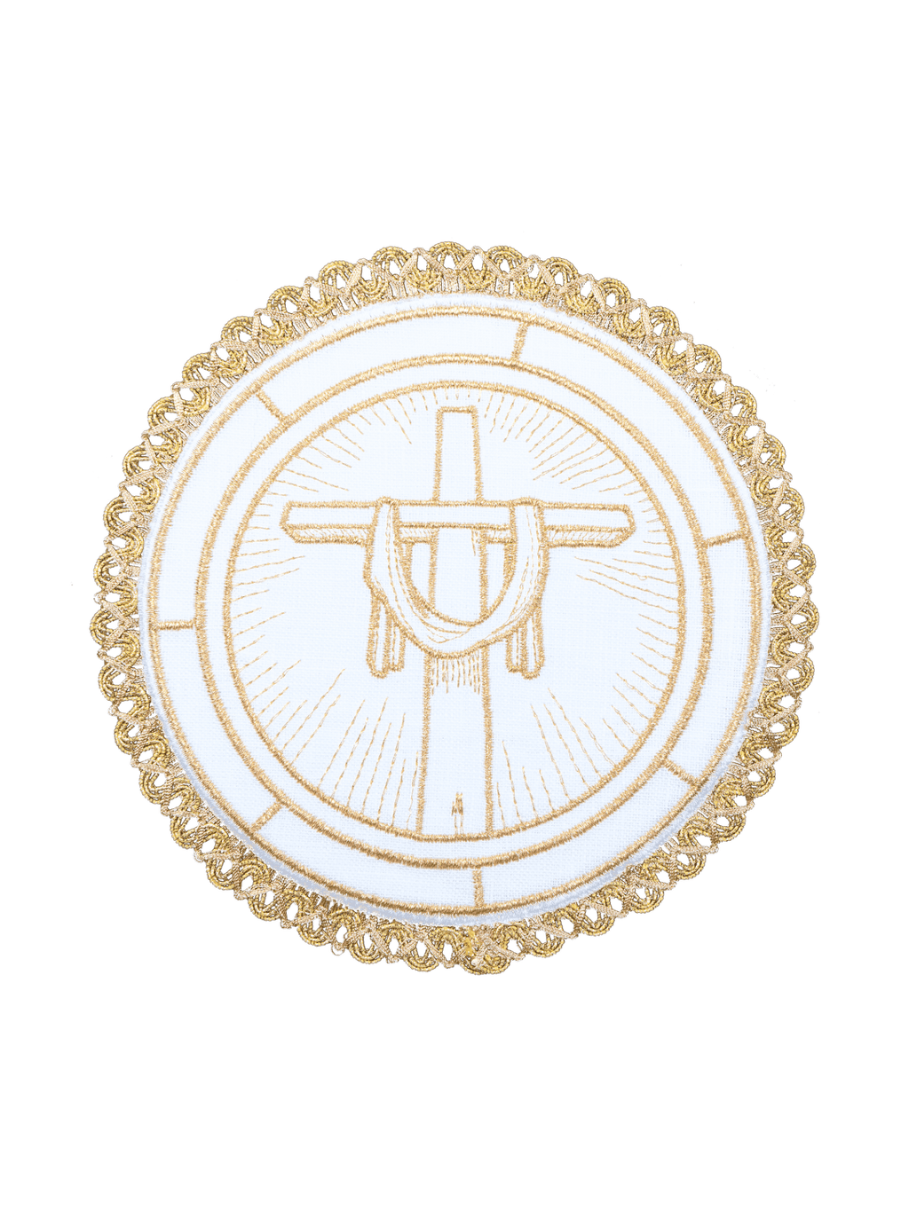 Calice en lin avec le motif de la croix de Jésus sur un pied rond S - 5030 - CHASUBLES.FR
