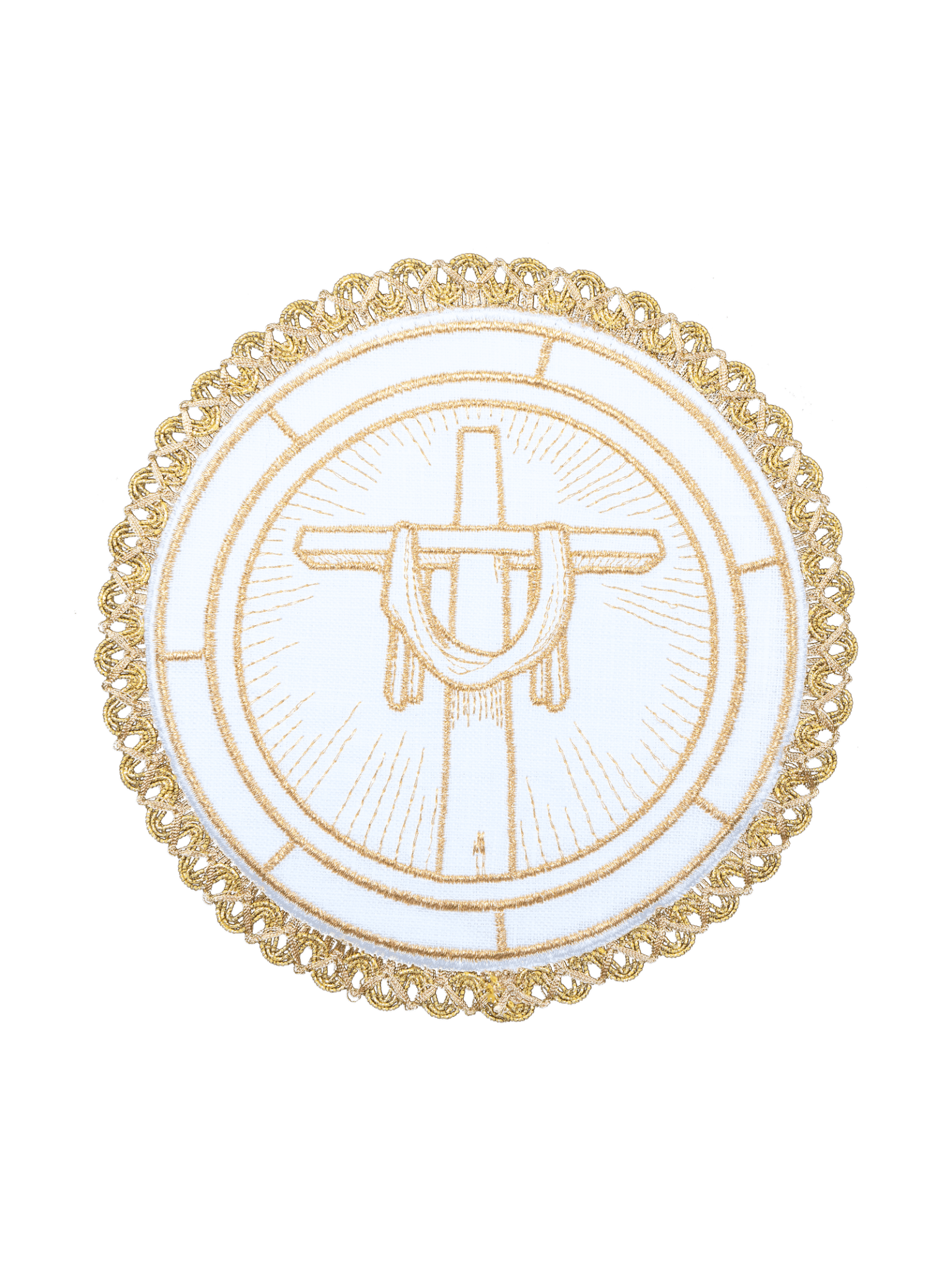 Calice en lin avec le motif de la croix de Jésus sur un pied rond S - 5030 - CHASUBLES.FR