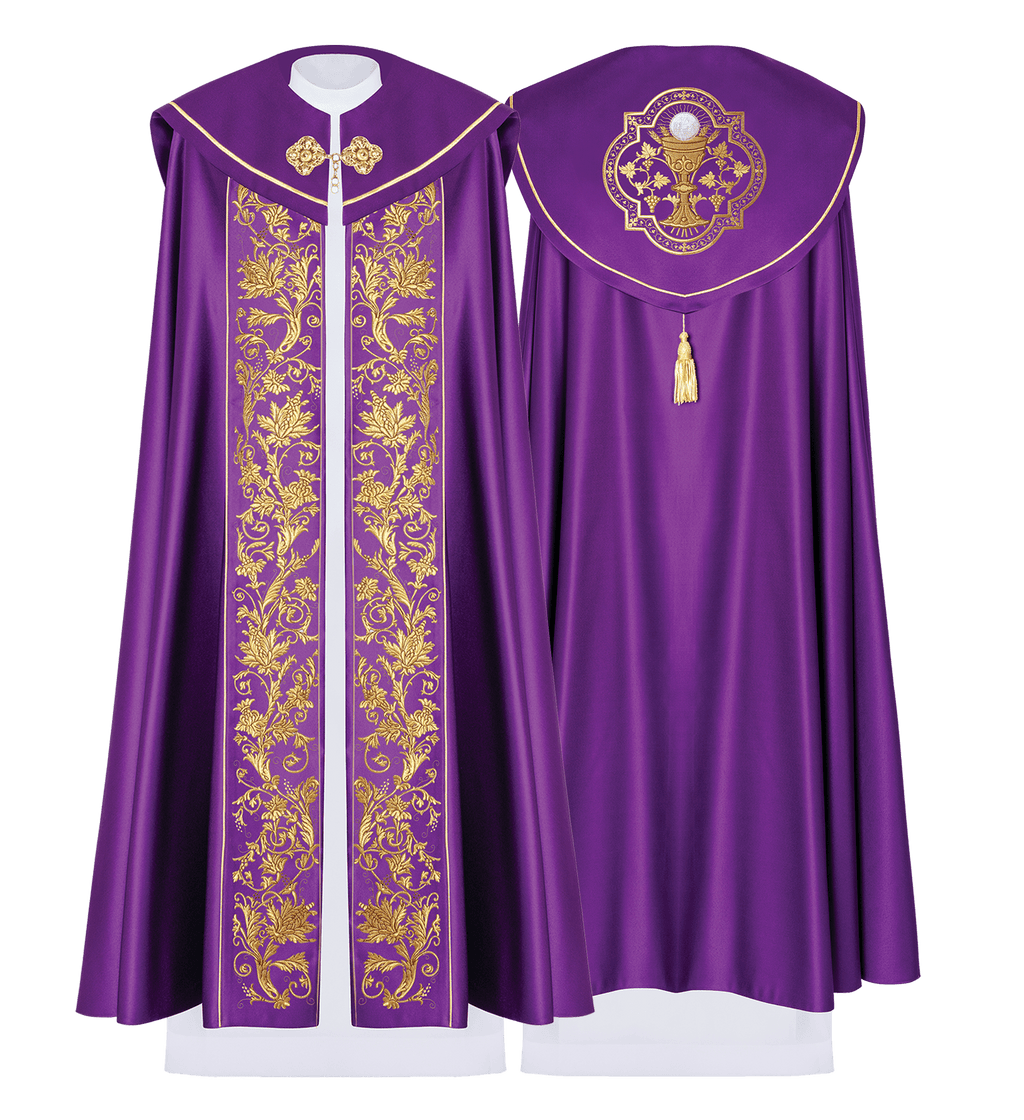 Chapelle liturgique avec calice brodé en violet KKP/013/03/20 FIOLET SAT. POMPON 145cm - CHASUBLES.FR