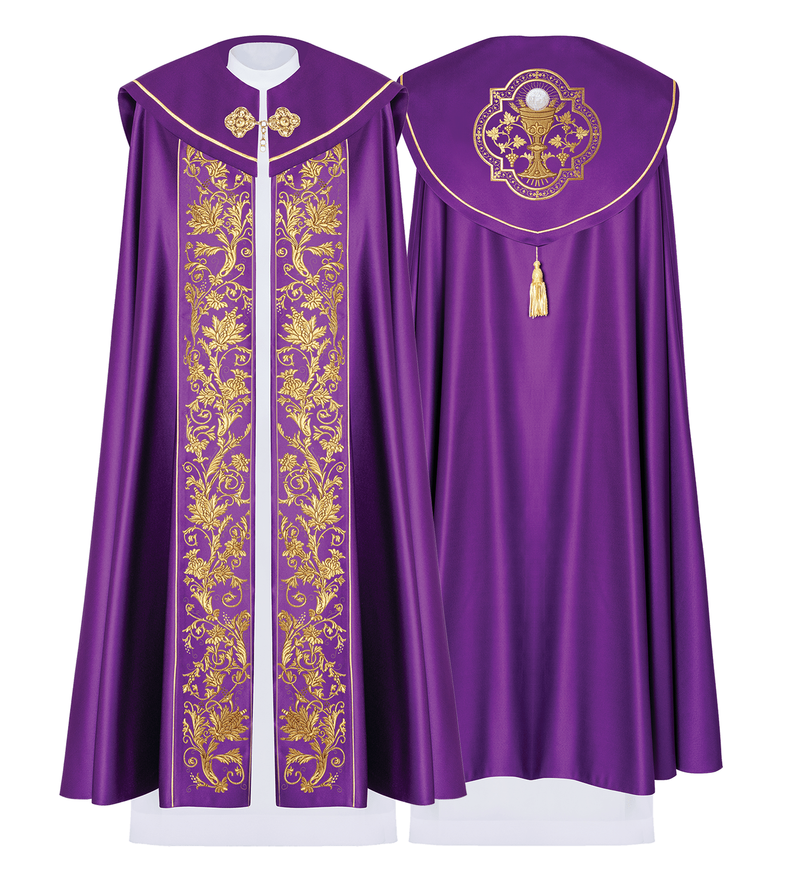 Chapelle liturgique avec calice brodé en violet KKP/013/03/20 FIOLET SAT. POMPON 145cm - CHASUBLES.FR