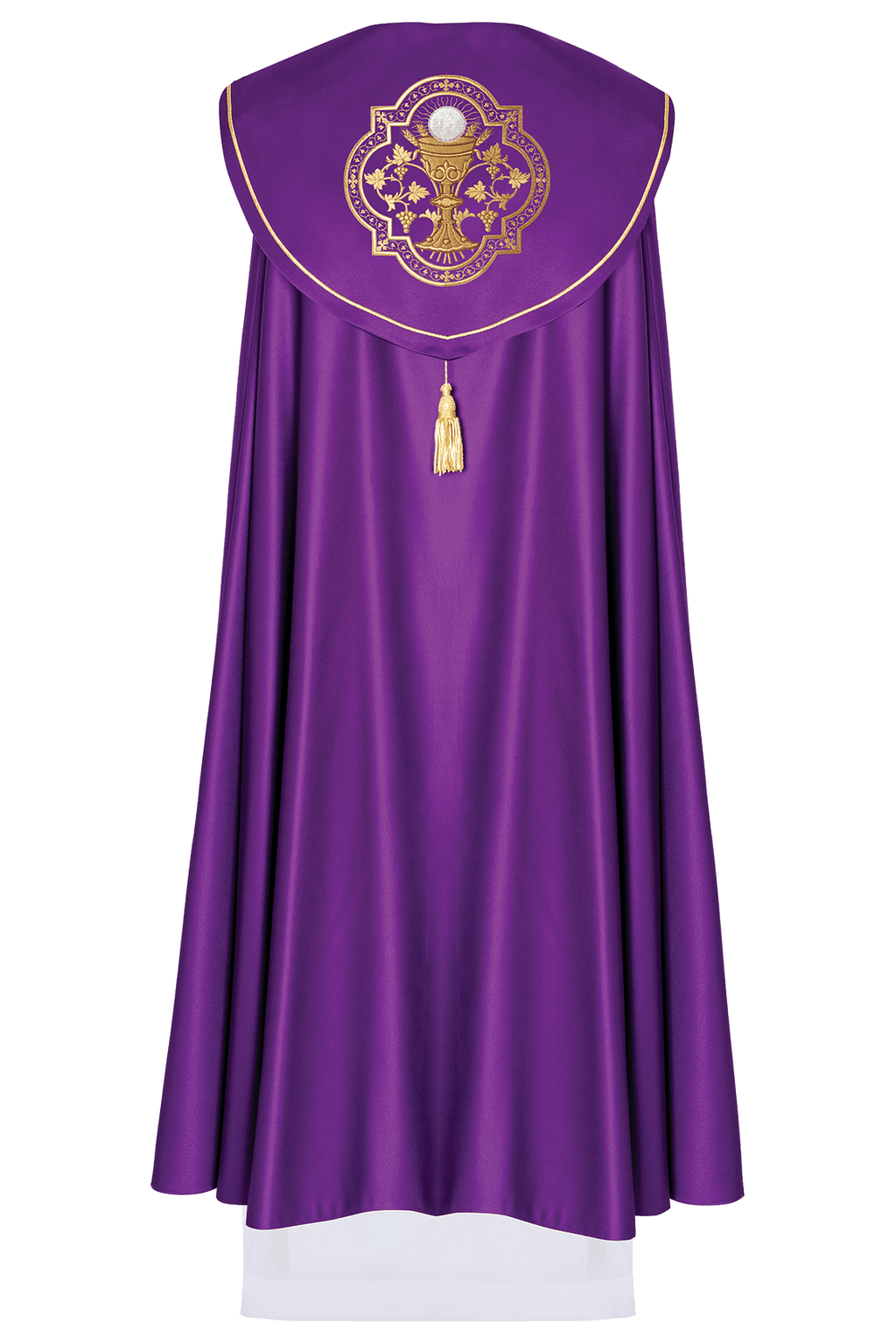 Chapelle liturgique avec calice brodé en violet KKP/013/03/20 FIOLET SAT. POMPON 145cm - CHASUBLES.FR