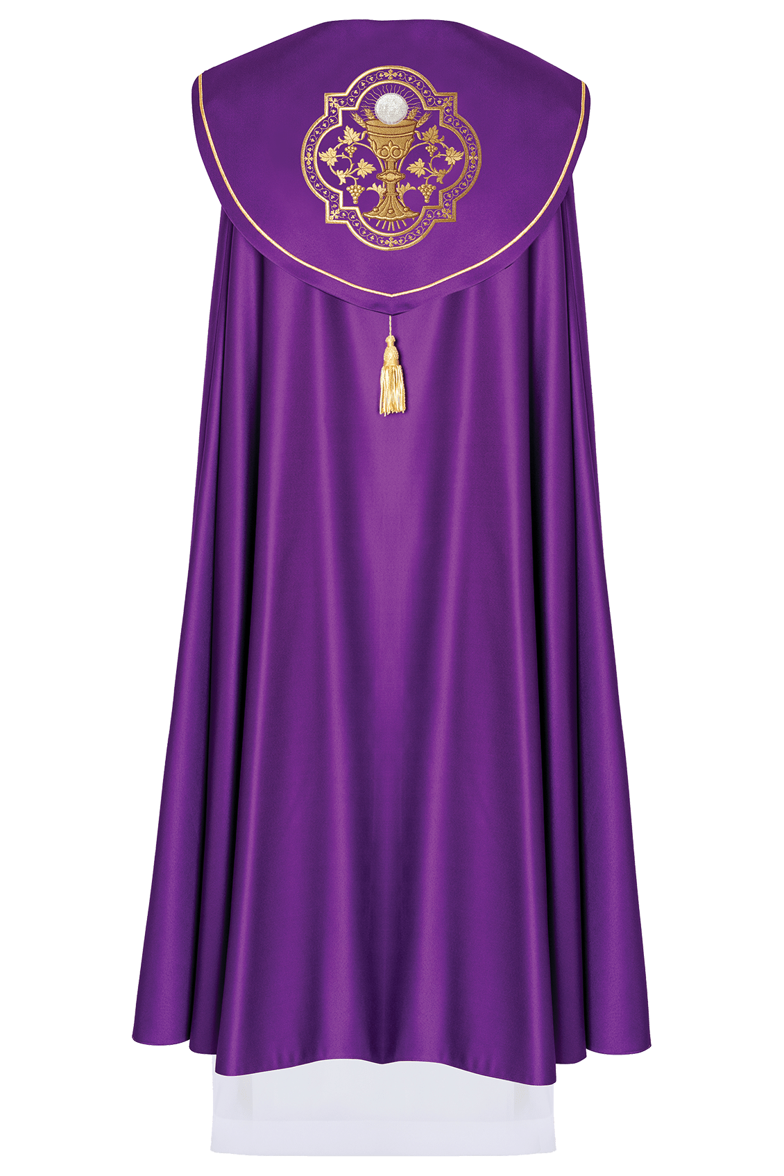 Chapelle liturgique avec calice brodé en violet KKP/013/03/20 FIOLET SAT. POMPON 145cm - CHASUBLES.FR