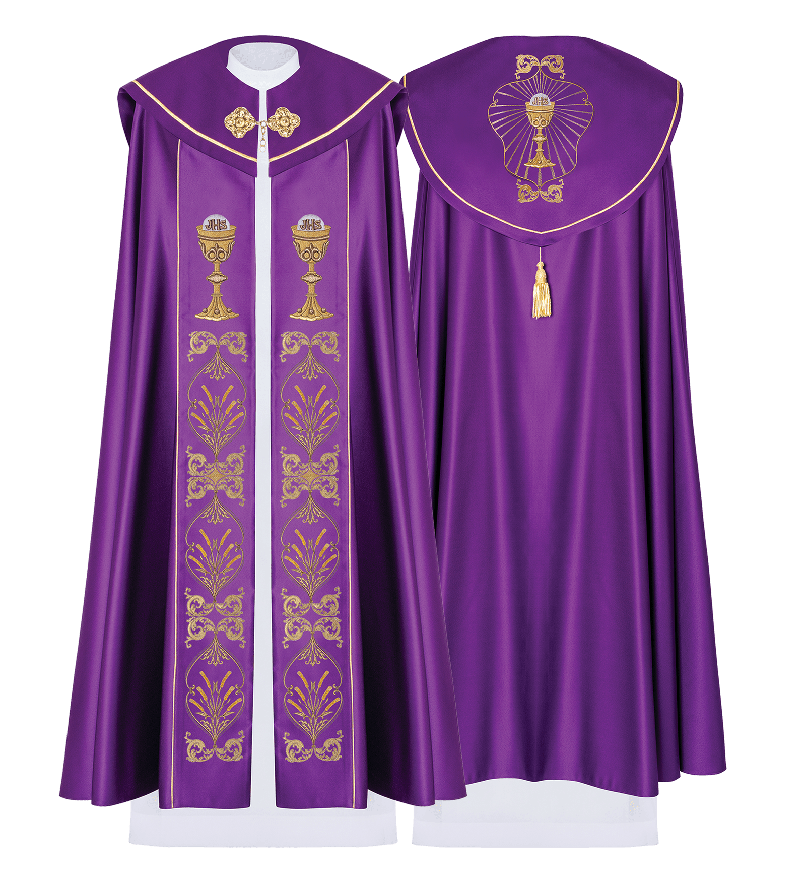 Chapelle liturgique brodée d'un monogramme dans des calices en violet KKP/006/03 FIOLET 150cm - CHASUBLES.FR